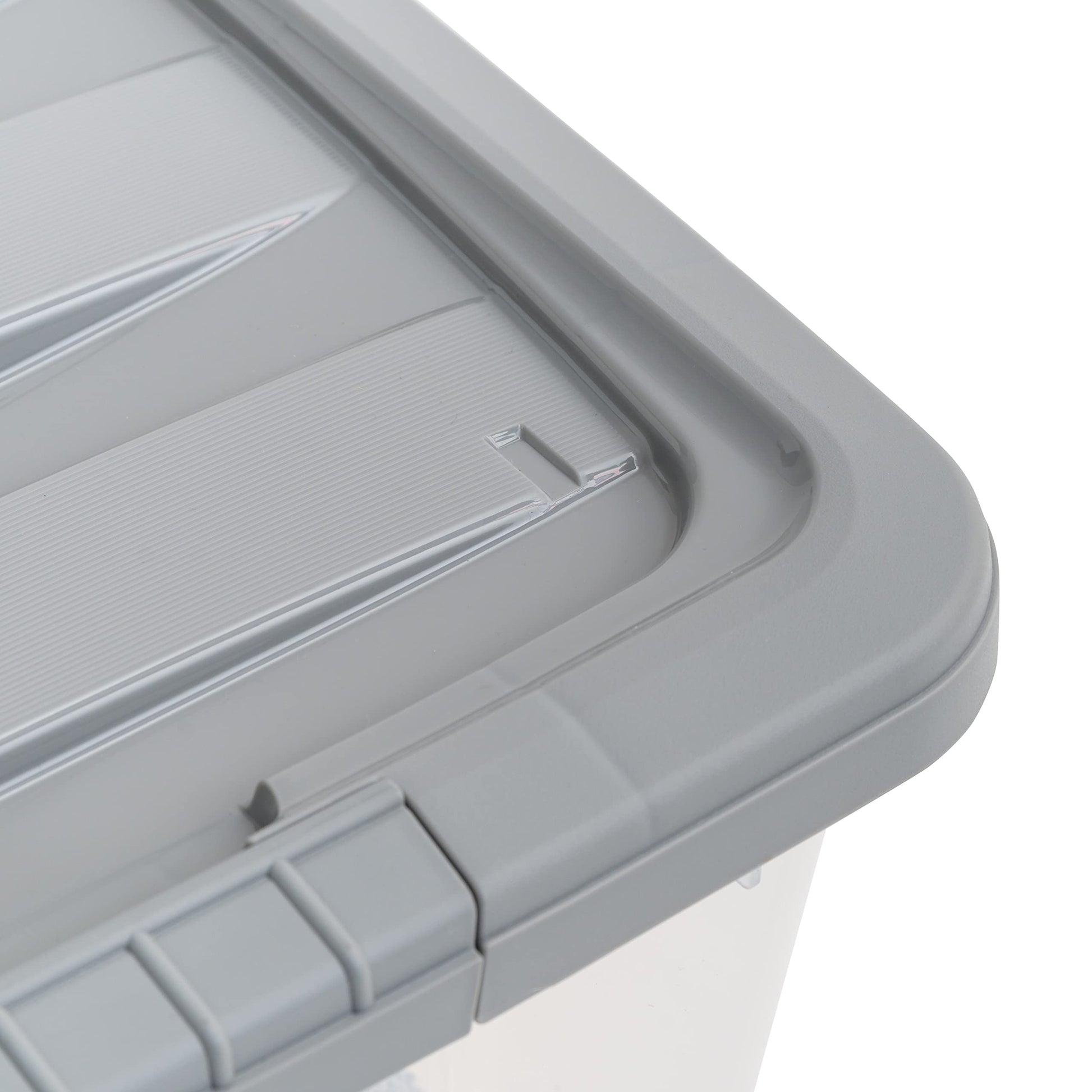Amazon Basics Plastic Storage Containers with Secure Latching Lids, Stackable Organization Bins, 32 Quart, Set of 6, Clear/Grey