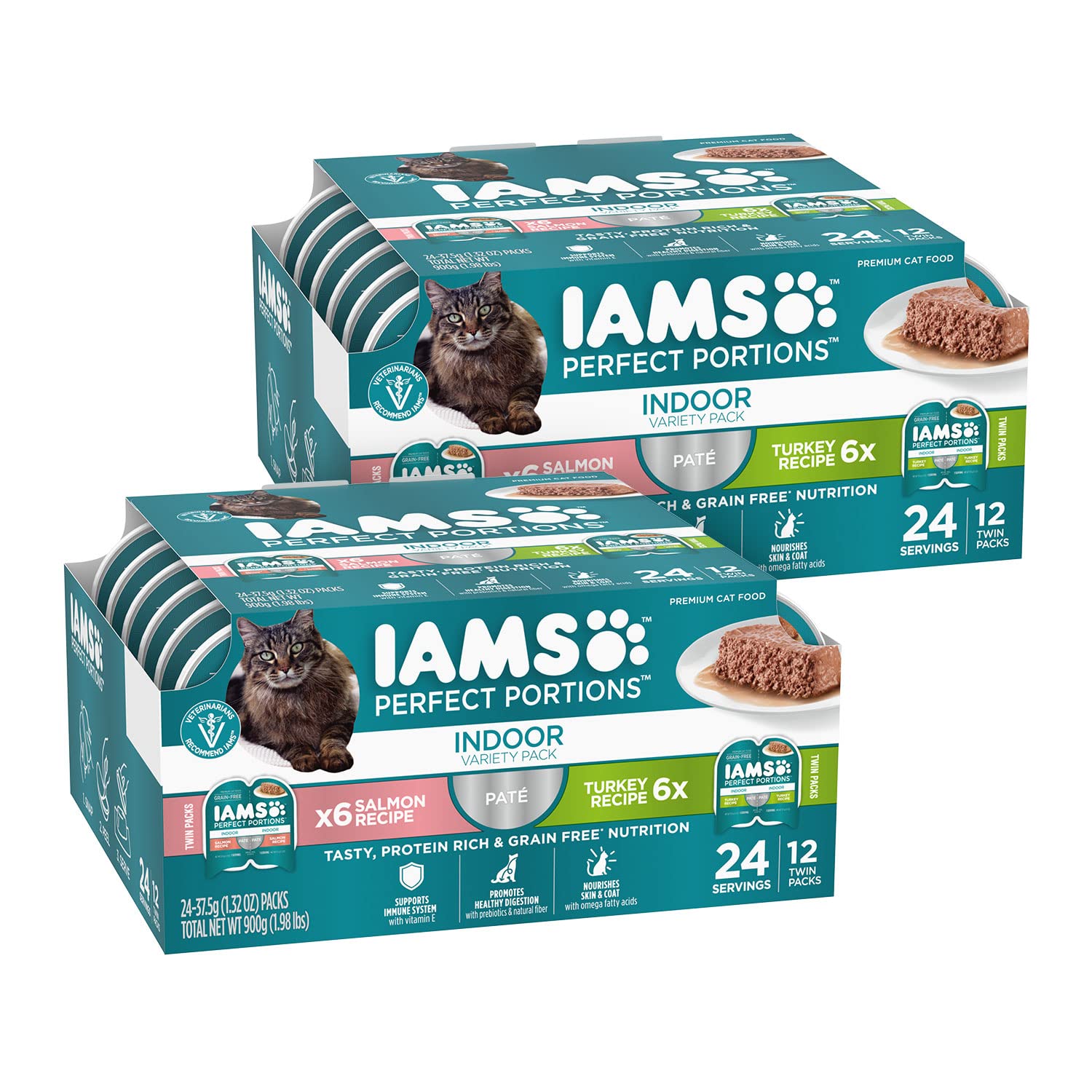 IAMS Perfect Portions Healthy Adult Wet Cat Food with Chicken and Tuna Recipe Variety Pack, Easy Peel Twin-Pack Trays, Pack of 24 (48 Total Servings)