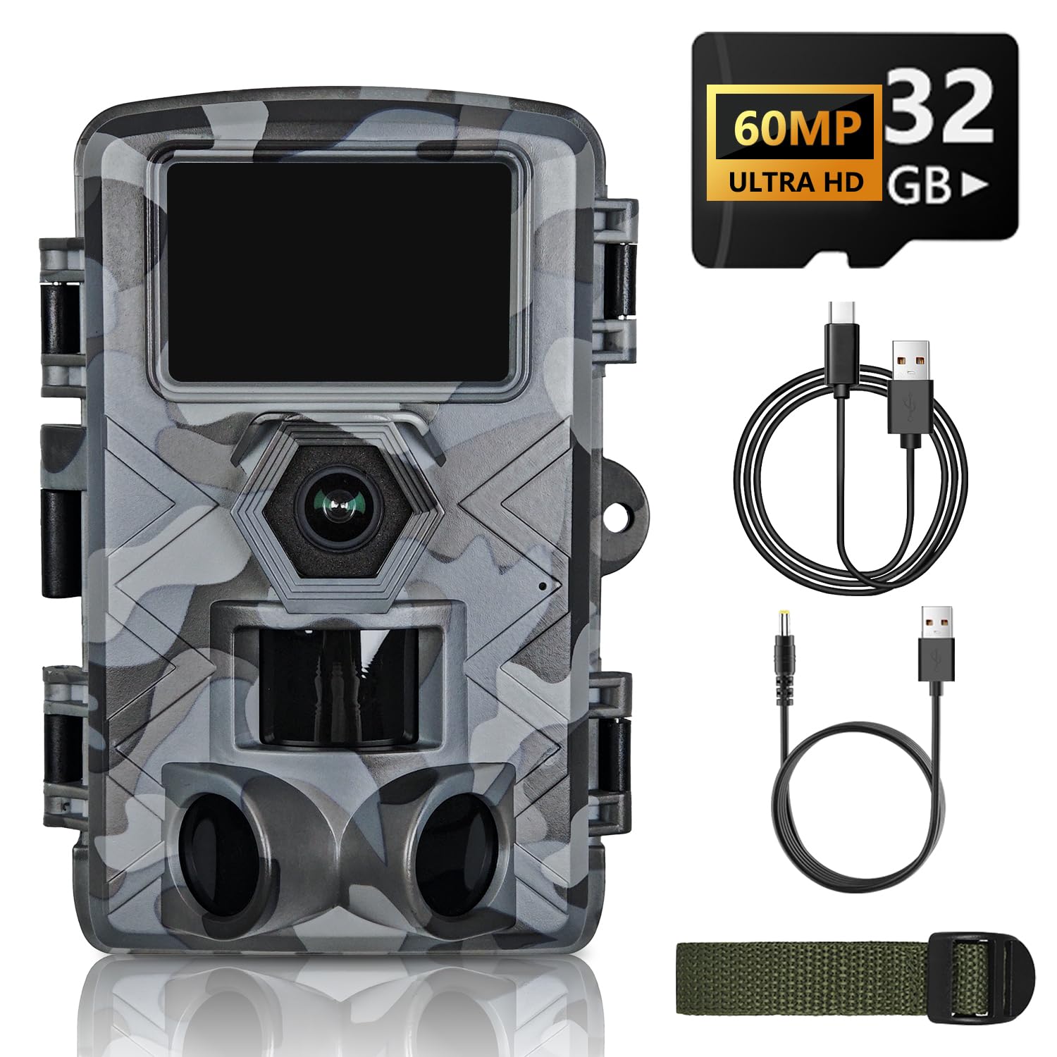 LANTOOCAM Wildkamera, 60MP Jagdkamera mit WiFi, 32GB TF-Karte, Nachtsicht, Bewegungserkennung, IP66 Wasserdicht, 120 Grad Weitwinkel für Wildbeobachtung oder Haussicherheit, APP-Steuerung, H.264 MP4 Video
