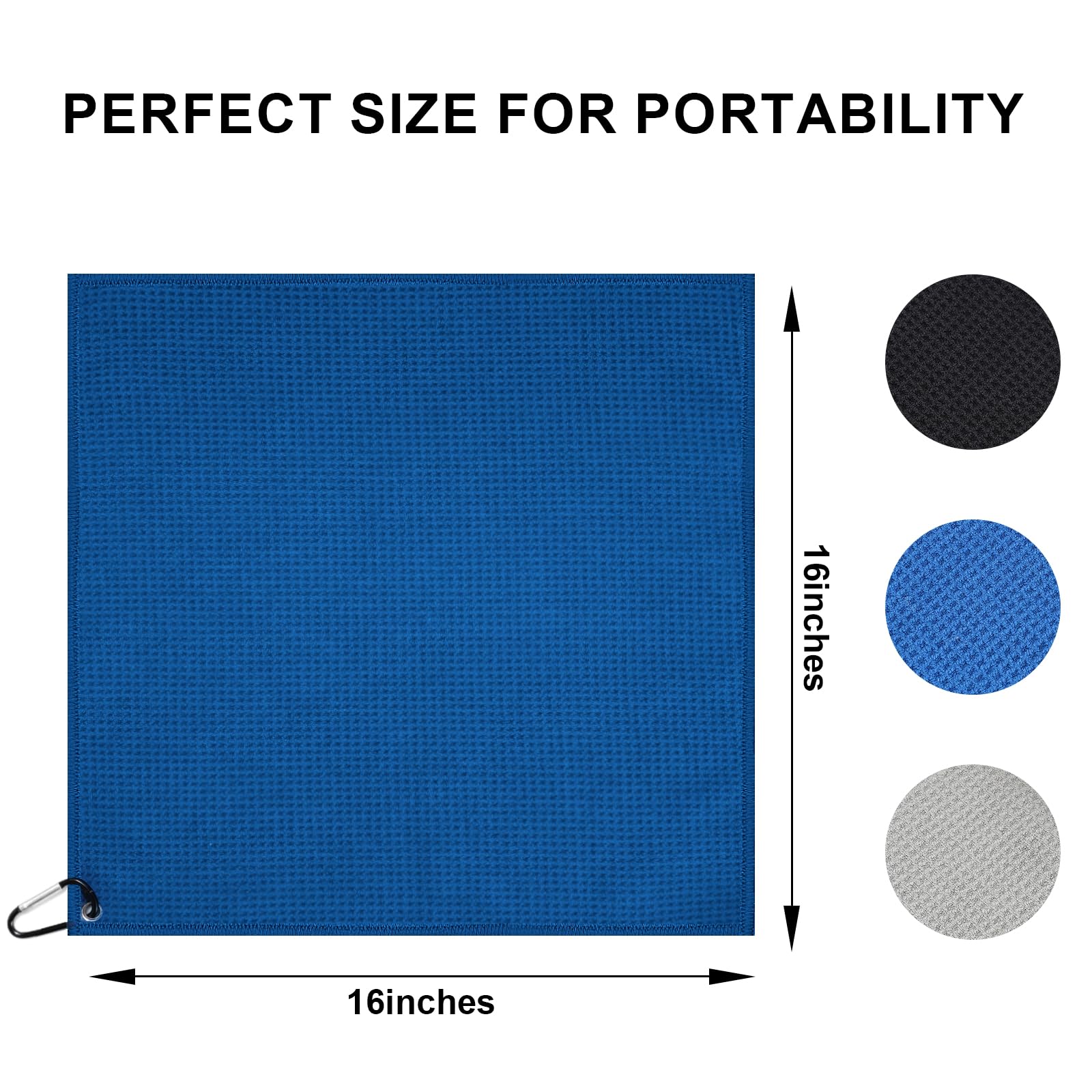 SPOROKET 3 Pack Golf Towel (16" x 16") with Carabiner Clip, Microfiber Golf Towels for Golf Bags Accessories for Men (Gray, Blue, Black)