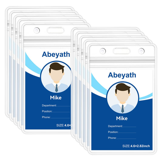 ABEYATH 10 Pack Extra Thick ID Card Name Badge Holder Heavy Duty Waterproof Clear Plastic PVC Vertical Sleeve Pocket Resealable