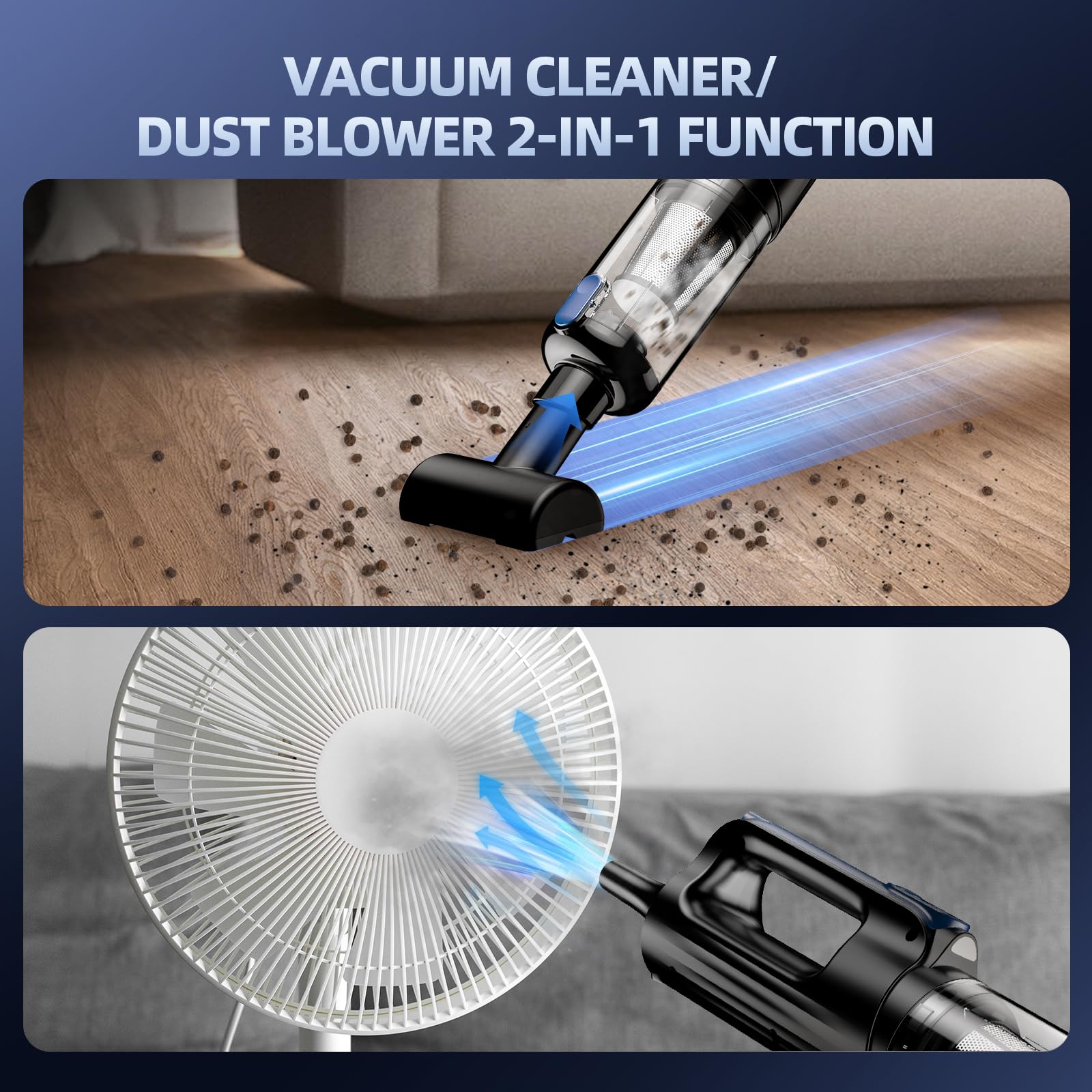 MONOZEL Car Vacuum Portable Cordless, 18000Pa 2 in 1 Vacuum Cleaner&Air Duster, 130W Brushless Motor Handheld Vacuum Cordless with 7800mAh Battery, LED Light, Multi-Nozzles for Car, Home, Office, Pet