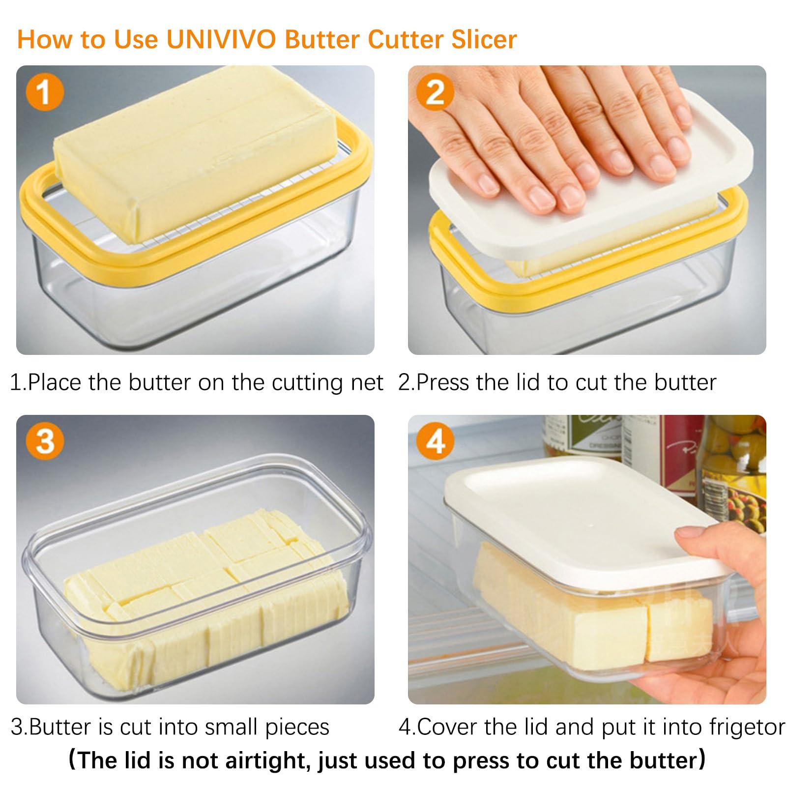 UNIVIVO Butter Slicer Cutter, Stick Butter Container Dish with Lid for Fridge, Easy Cutting Two 4oz Sticks (Not Airght, Small)