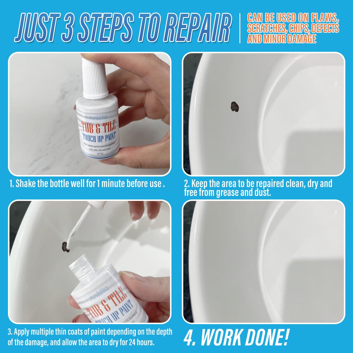 Specialty Tub and Tile Paint, High-Gloss White Tub Paint for Bathtub, Quick-Dry Porcelain paint for Scratches & Chips on Porcelain, Acrylic, Enamel, Cast Iron, Bathtubs, Tiles, Sinks and Toilets(White)