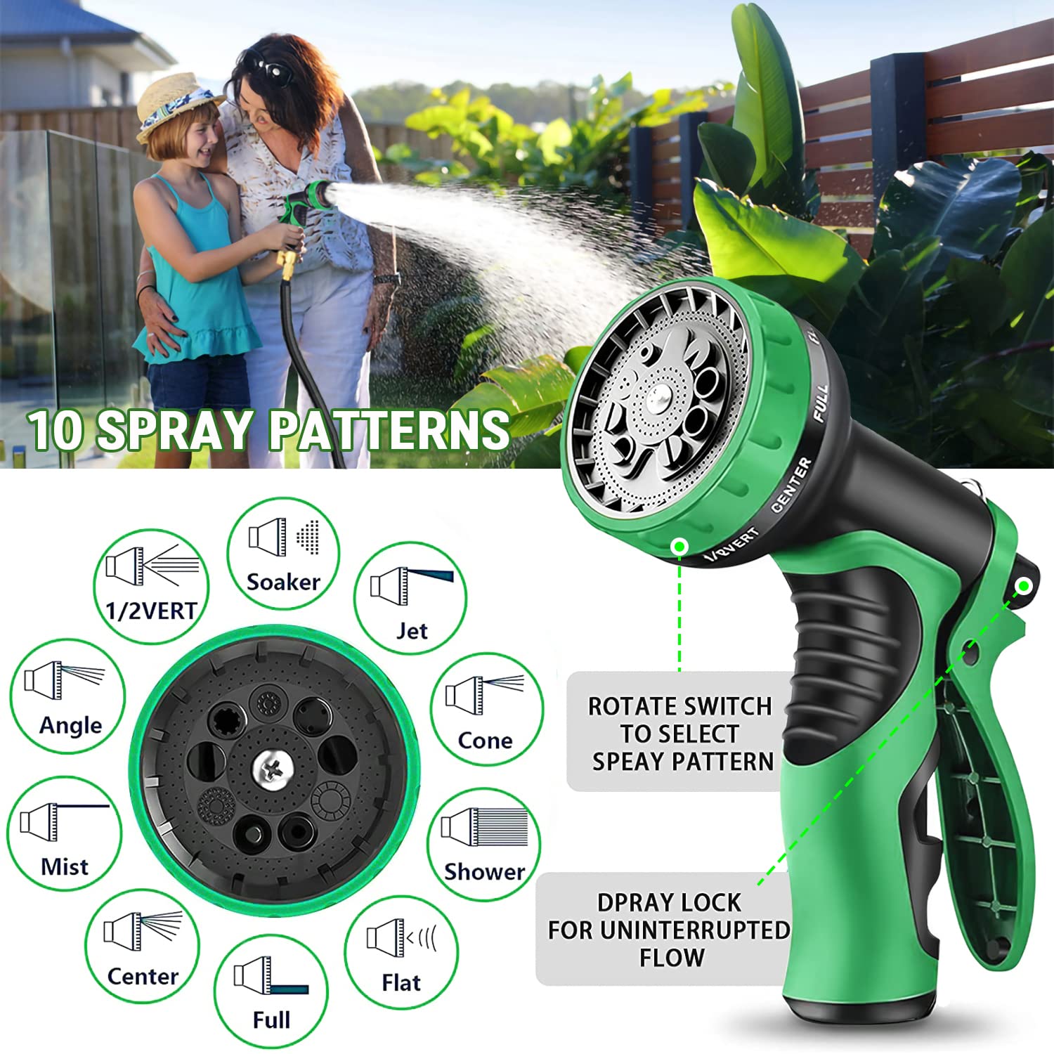 100 ft Expandable Garden Hose with 10 Function Nozzle Sprayer, Lightweight Flexible Water Hose with Durable Collapsible Latex Core & Solid Brass Fittings, 100ft Retractable Stretch Hose, Black