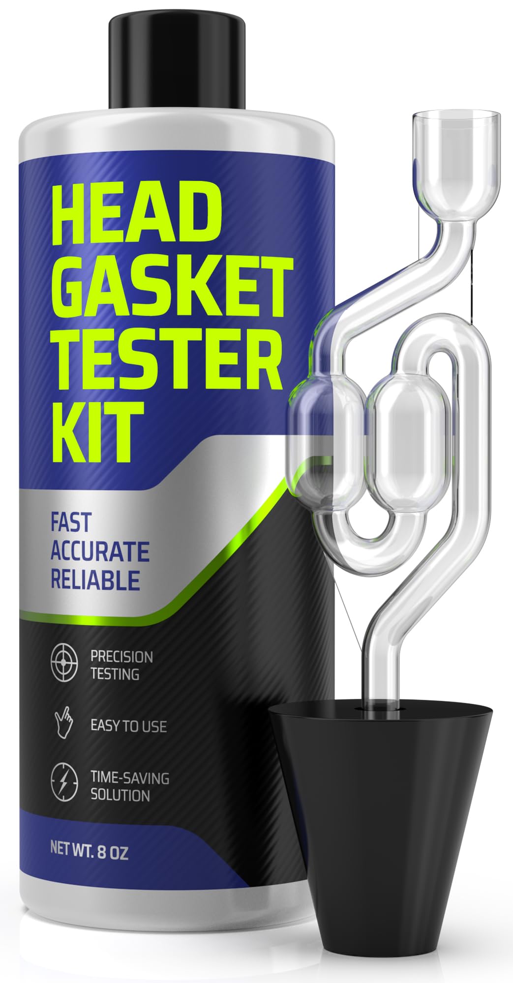 Head Gasket Tester Kit - Over 100 Tests, Complete Combustion Leak Test System with Universal Radiator Adapter, Works on Cars, Trucks, SUVs and Leak Detection Fluid 8oz