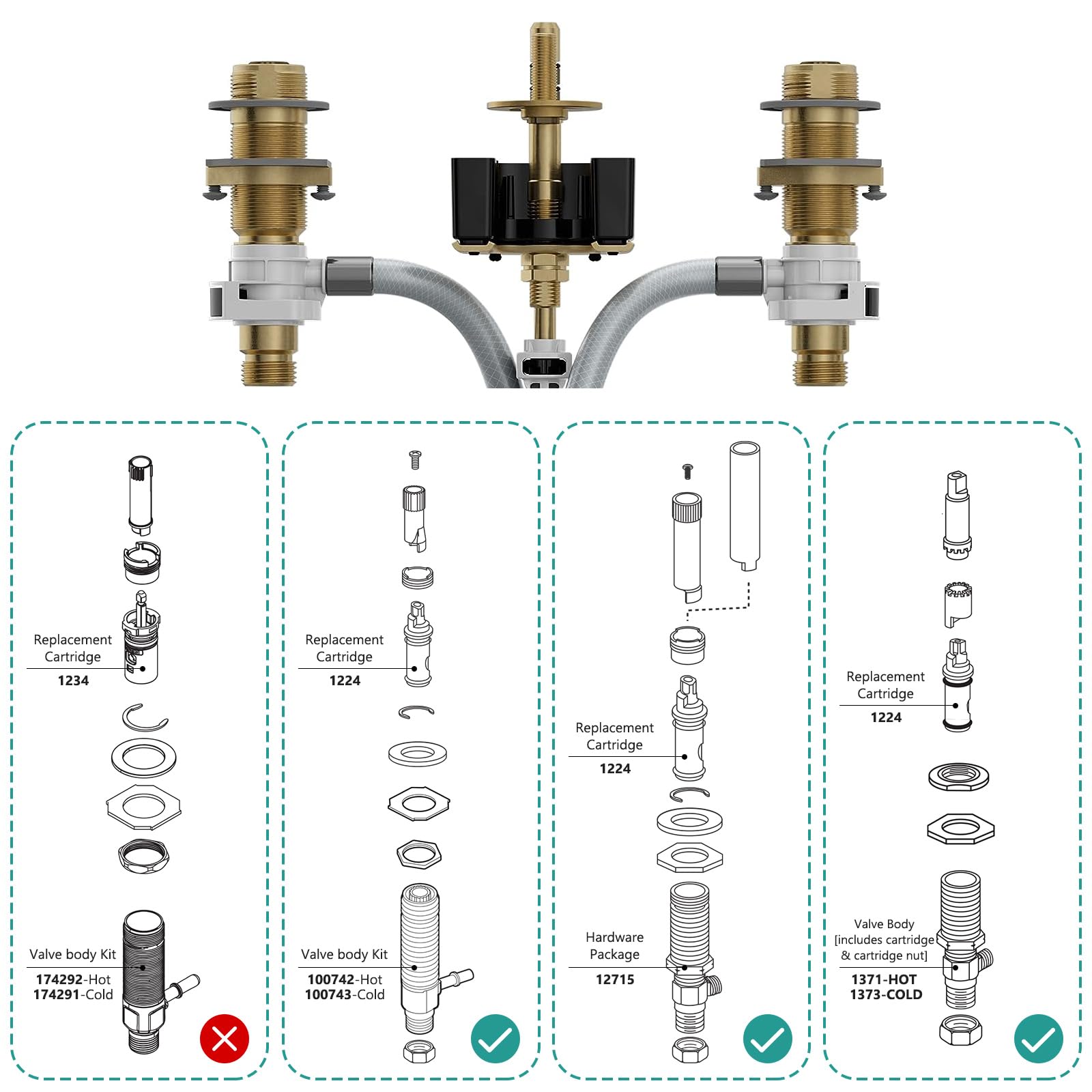 1224 1224B Faucet Cartridge Replacement Compatible with Moen Two Handle Faucets Replacement Kit For Most Double Handle Moen Faucets and Tub/Showers Repair Kit,2 Pack