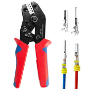 Wire Crimping Tool with Ratchet, Amliber Ratchet Wire Crimper Tool for Open Barrel Terminal Connectors, Electrical Crimping Tool for Deutsch DELPHI AMP Dupont TYCO Terminals, 24-14 AWG
