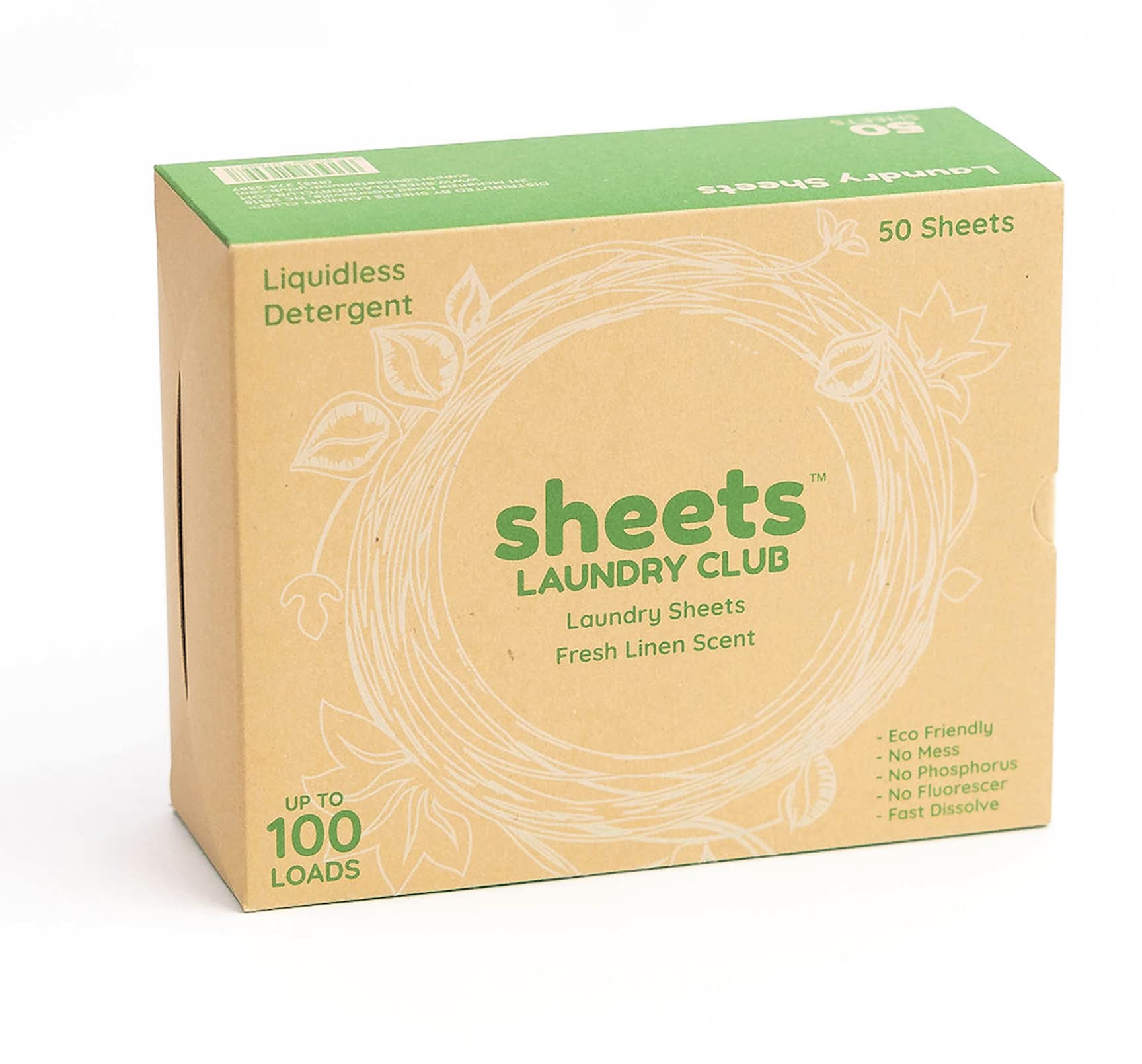 Sheets Laundry Club Laundry Detergent Sheets, 50 Pack (Up to 100 Loads) - Fresh Linen - New Liquidless Technology, Travel Essential Cleaning Supplies