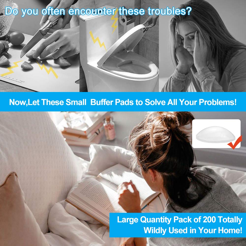 200PCS Cabinet Bumpers Clear Rubber Bumpers Self Adhesive, Soft Close Cabinet Door Bumper Dots, Sound Dampening Cupboard Door Bumpers Pads for Kitchen Drawers, Picture Frames, Furniture