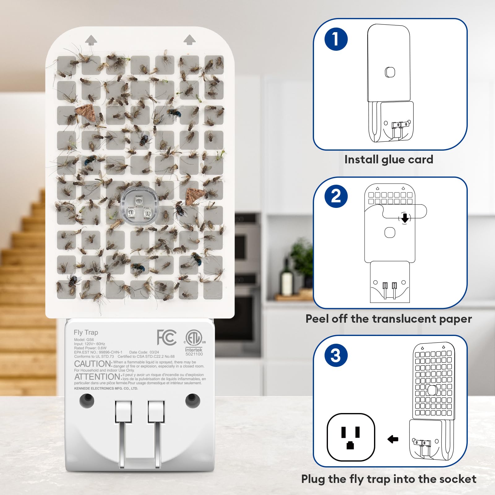 DFAGIE Fly Trap Indoor(1 Device + 5 Glue Cards), Plug-in Flying Insect Trap for Mosquito, Flies, Fruit Flies, Moths, Gnats, Gnat Trap for House Indoor, White