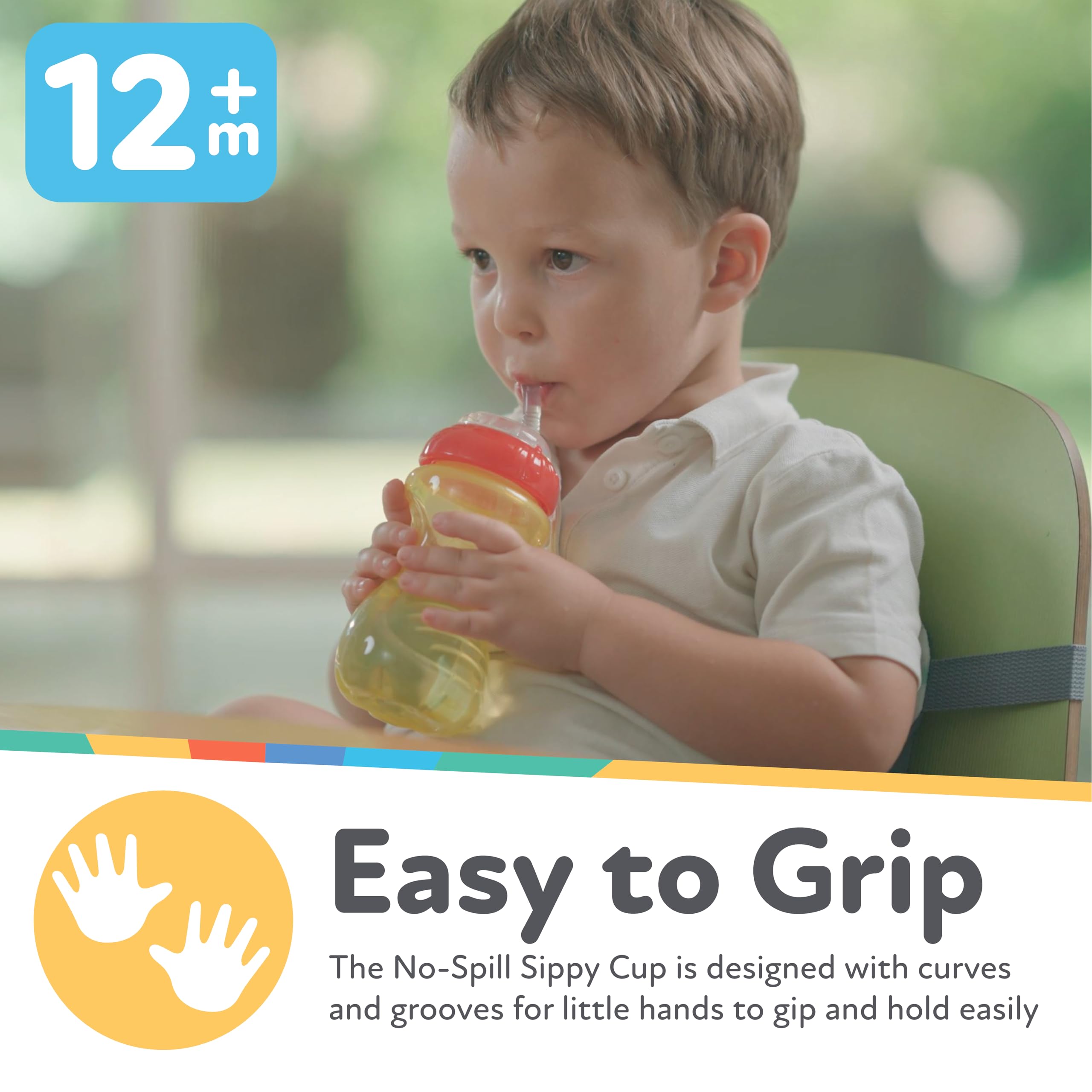 Nuby No-Spill Soft Straw Easy Grip Sippy Cup for Girls - (3-Pack) 10 Oz - 12+ Months