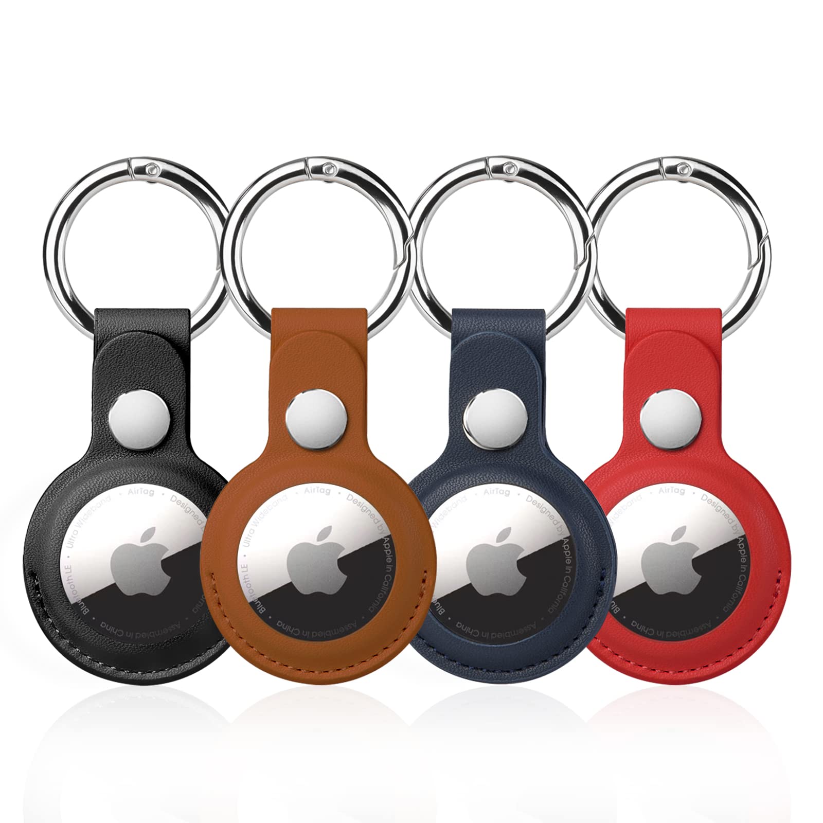 4er-Pack AirTag-Halterung für AirTag-Schlüsselanhänger, PU-Leder für AirTag-Hülle, für Air Tagsmate für Gepäck, mit Ring-Metall-Schnappschlüsselring für Gepäck, Schlüssel, Haustiere, Kindertasche