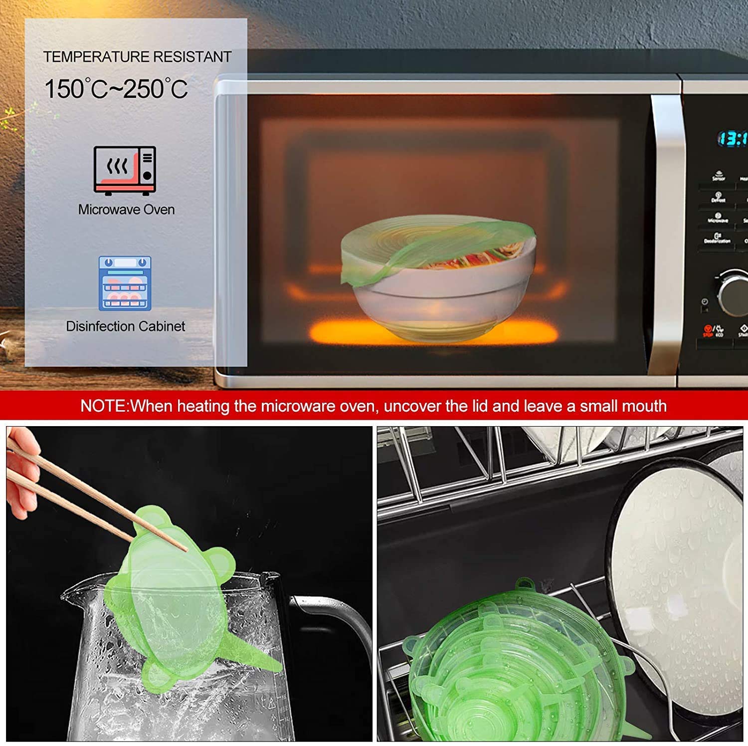 ONEGOL Silicone Stretch Lids, 12 Pack Silicone Lids, 6 Sizes BPA-free Silicone Bowl Covers Reusable for Cups, Bowls and Dish, Flexible, Round and Rectangle Fit 2.6” - 8.2” Container, Green & Blue