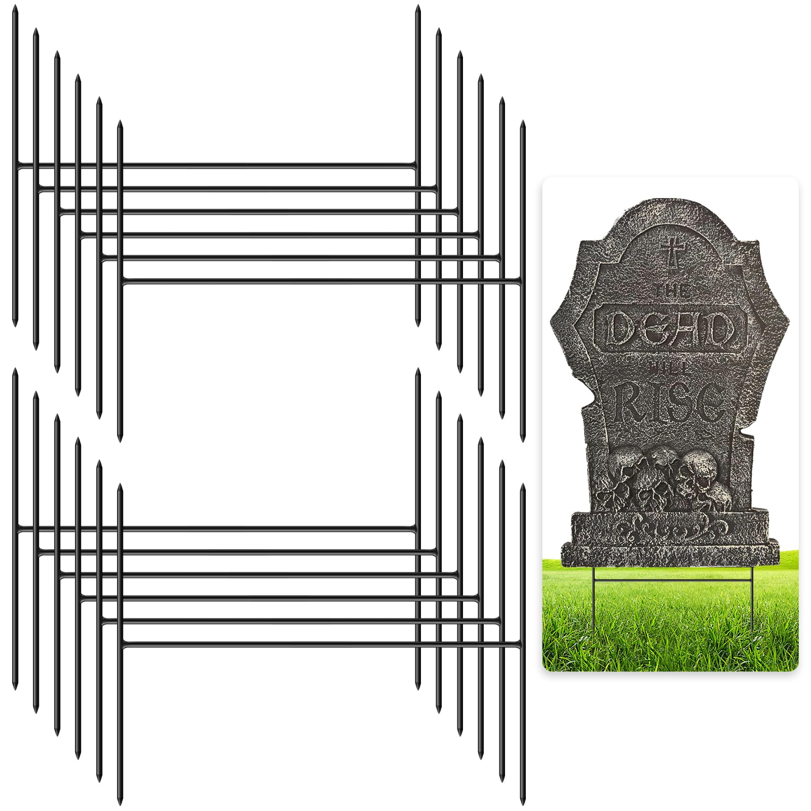 12PCS Metal Halloween Tombstone Stakes 7.9"X6.3" H Shaped Tombstone Stakes, Foam Graveyard Stakes, Tombstone Metal Stakes, H Shape Metal Stakes for Halloween Tombstone Yard Lawn Outdoor Decorations