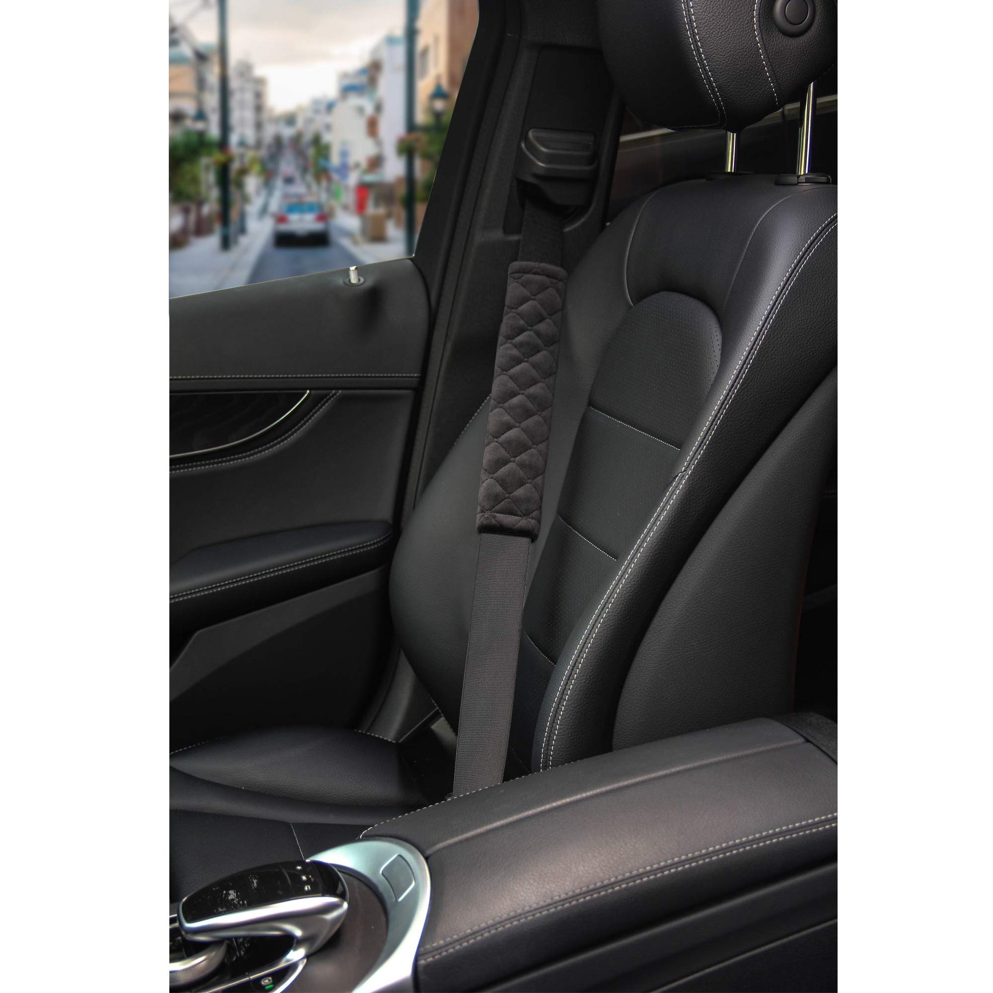 Amooca Soft Auto Seat Belt Cover Seatbelt Shoulder Pad 2 PCS for a More Comfortable Driving Compatible with All Cars and Backpack Black