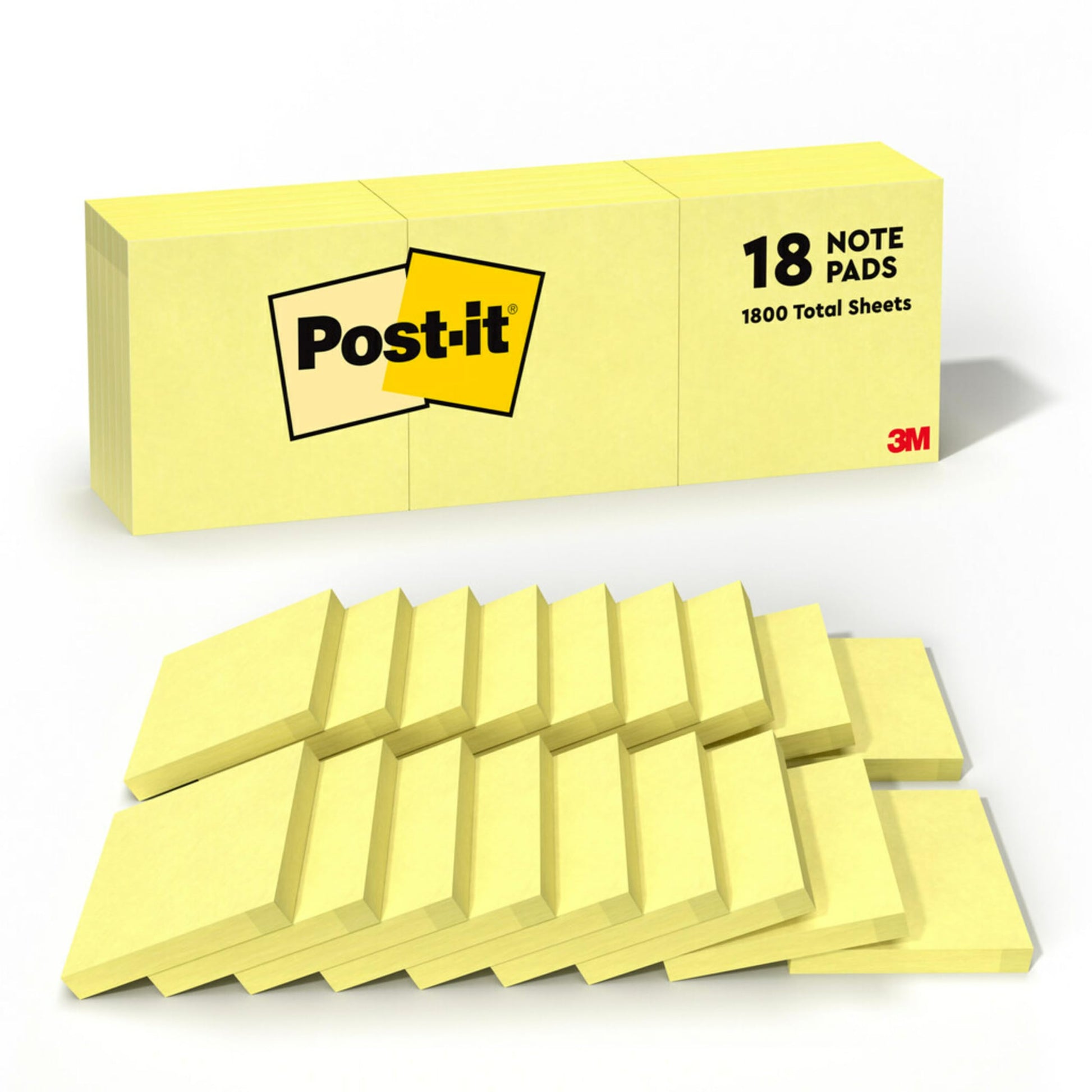 Post-it Notes, 3x3 in, 18 Pads, Canary Yellow, Clean Removal, Recyclable