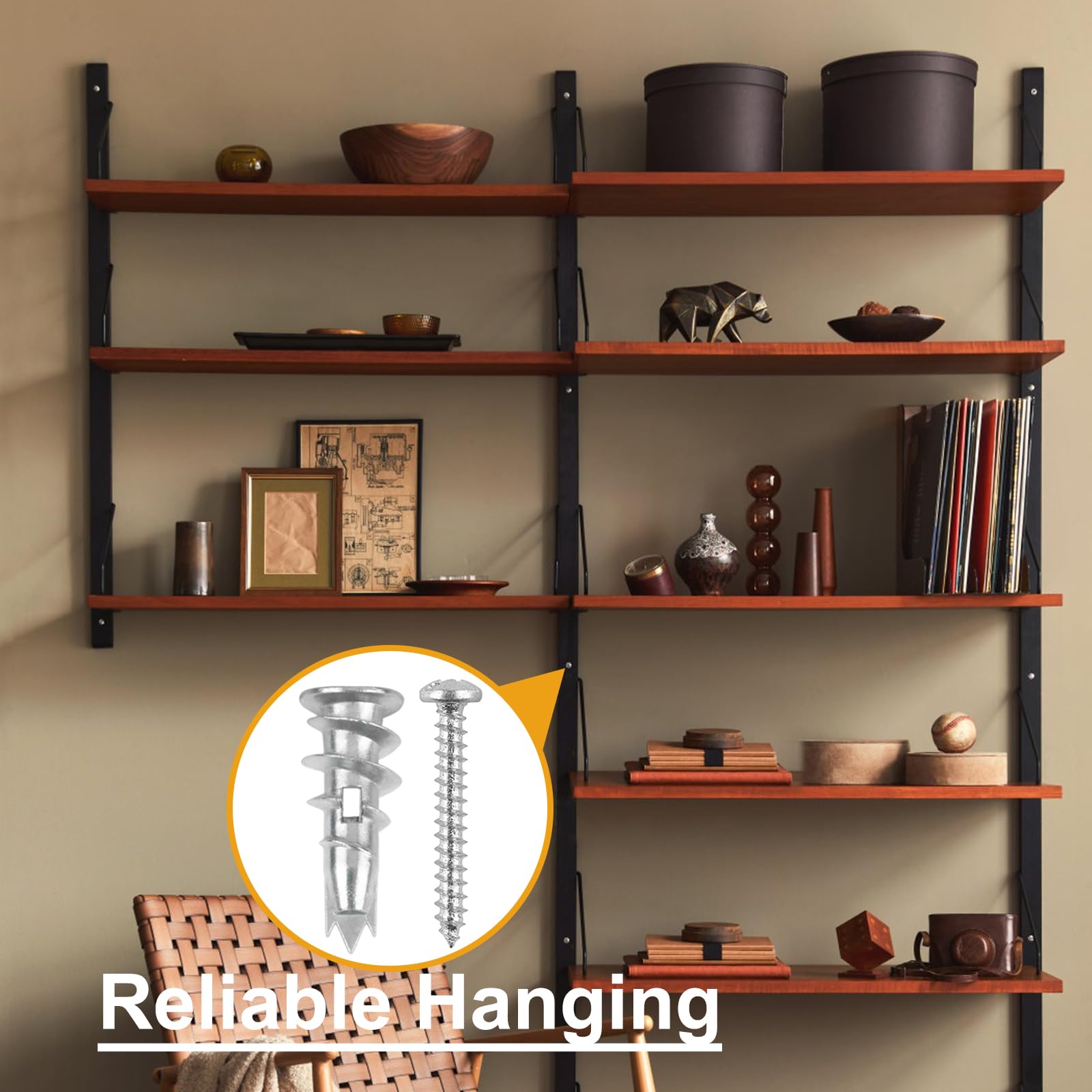 KURUI Metal Self Drilling Drywall Anchors, 116PCs Hollow Zinc Wall Anchors and Screws Kit, 58 Heavy Duty Sheetrock Anchors + 58#6 x 1-1/4'' Screws, 50LB Hanging and Mounting