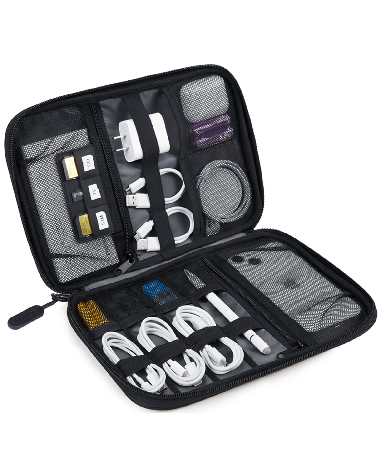 BAGSMART Electronics Travel Organizer Case, Tech Accessories Cord Storage Bag for Phone, Power Bank, SD Card, Cables, Black