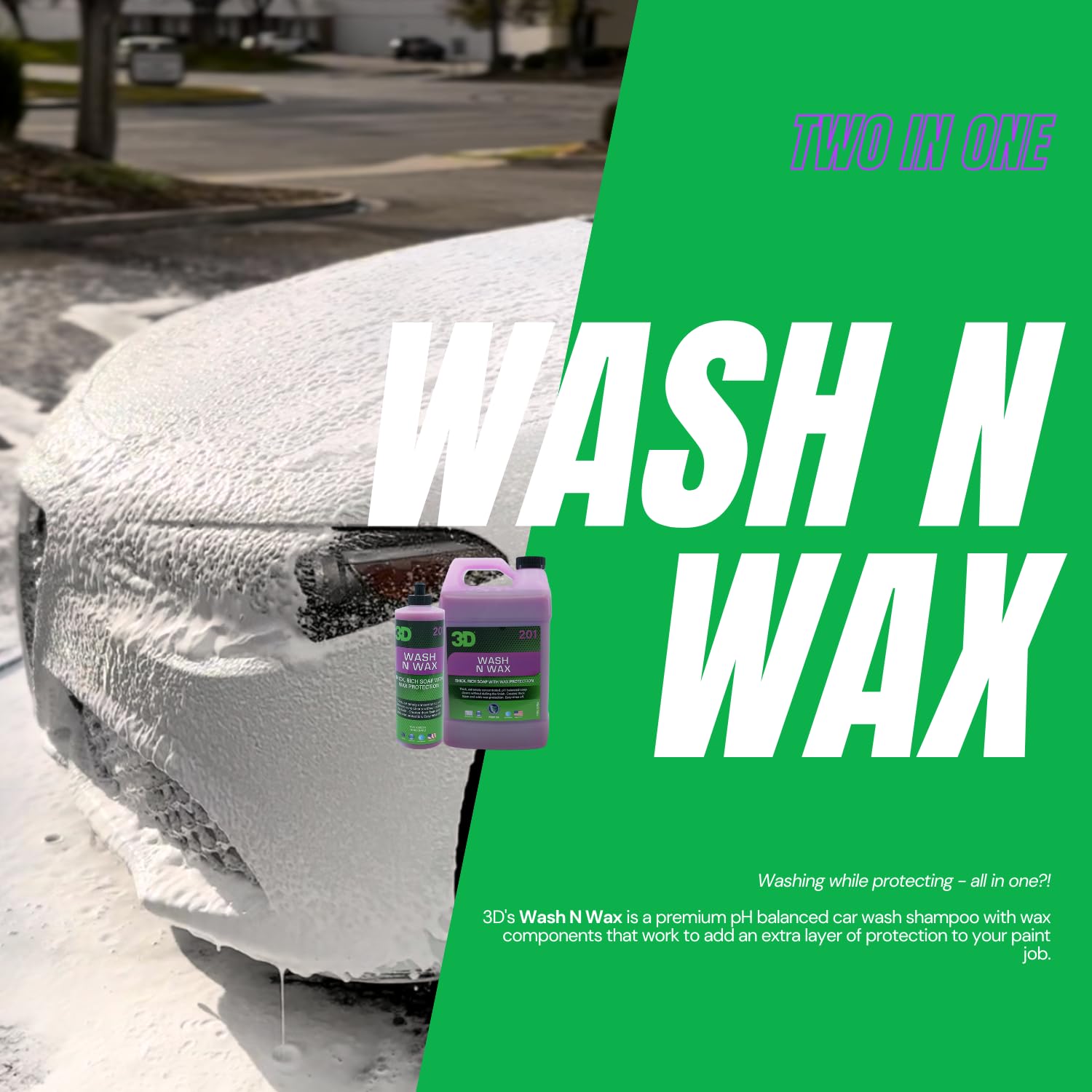 3D Wash N Wax Car Wash Soap - pH Balanced, Easy Rinse, Scratch Free Soap with Wax Protection - 1 Gallon