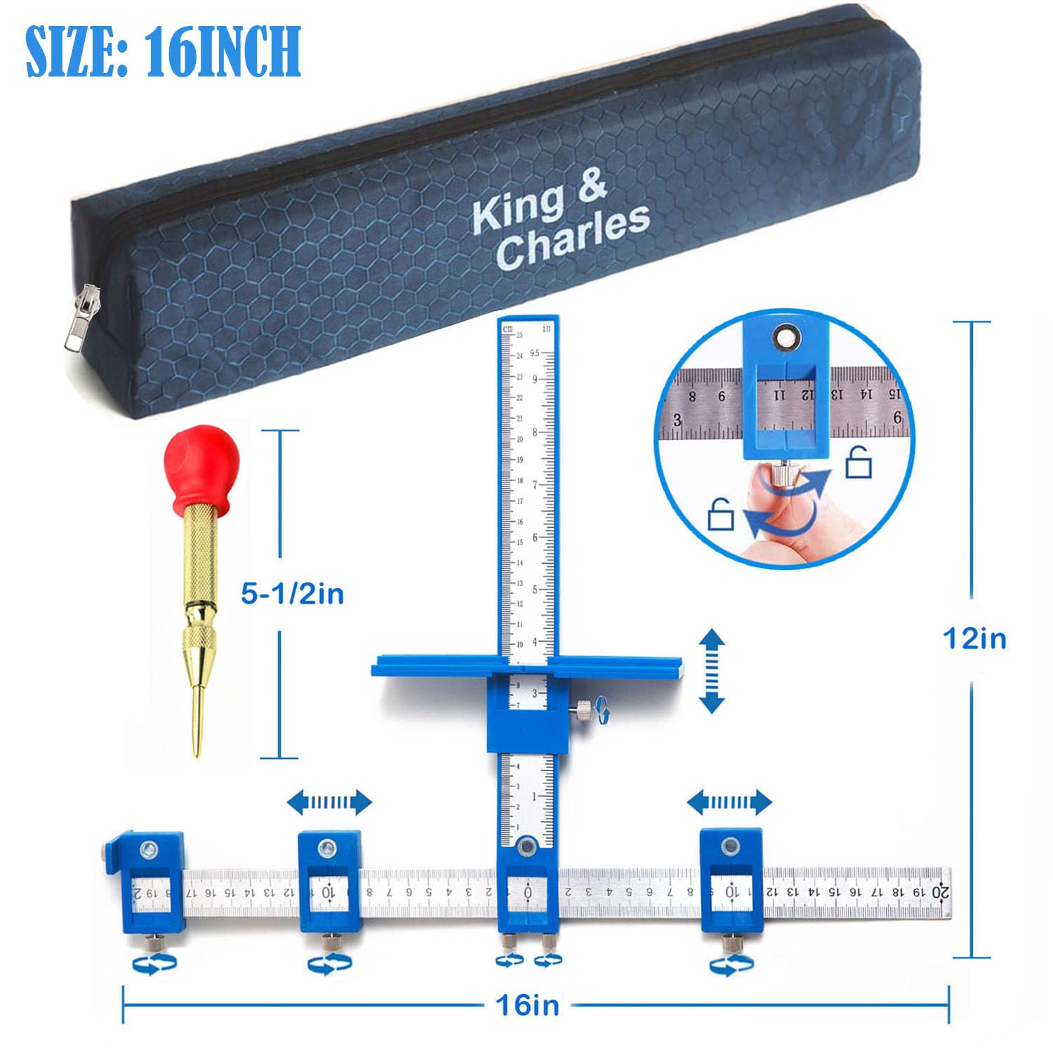 Cabinet Hardware Jig, King&Charles Cabinet Handle Jig with Automatic Center Punch, Avoid Jitter Caused by Direct Drilling. Use for Handles and Pulls on Drawers/Doors, Perfect Set.