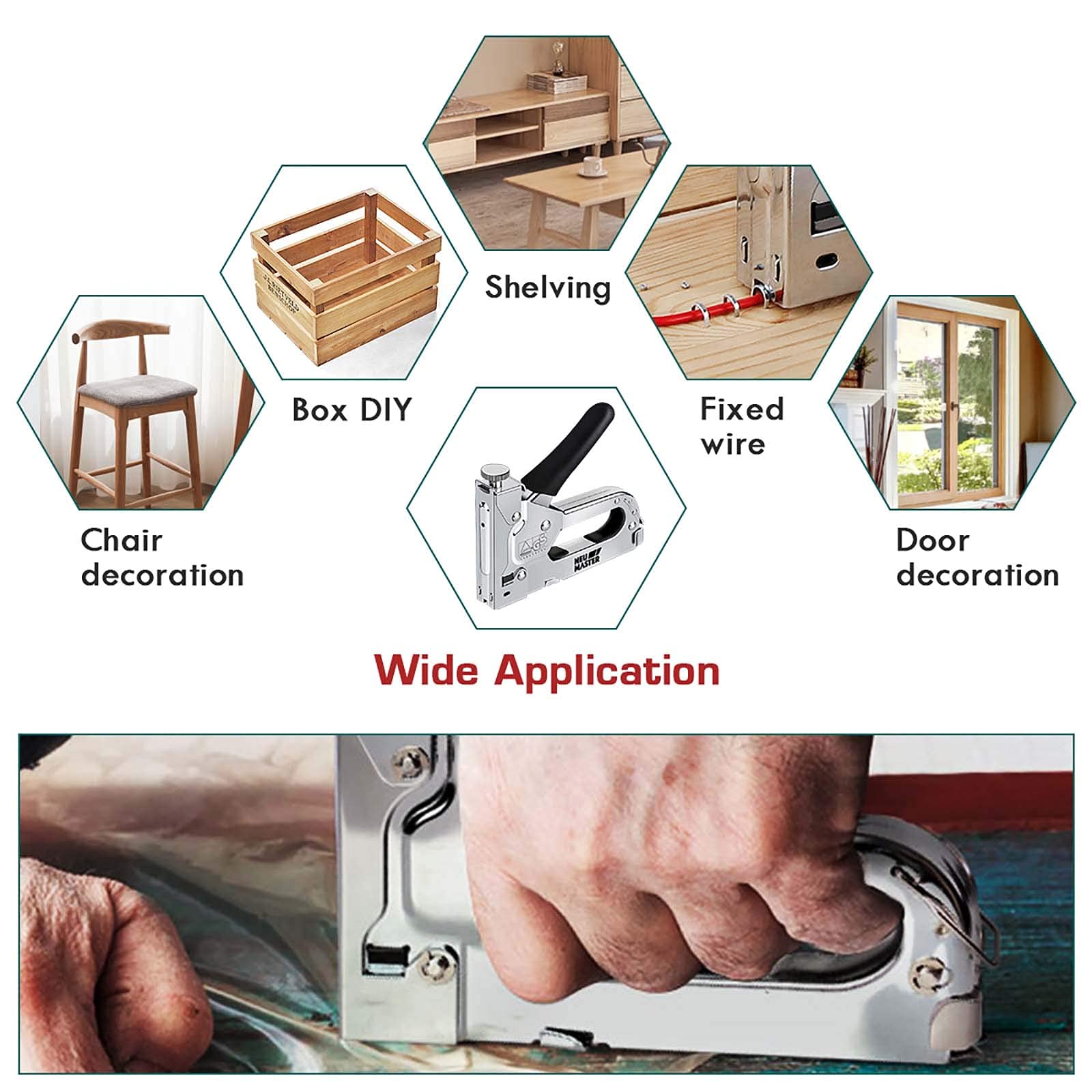 NEU MASTER 3 in 1 Staple Gun, Manual, Heavy Duty with Stapler Remover and 2000Pcs Staples for Upholstery, Fixing Material, Decoration, Carpentry, Furniture