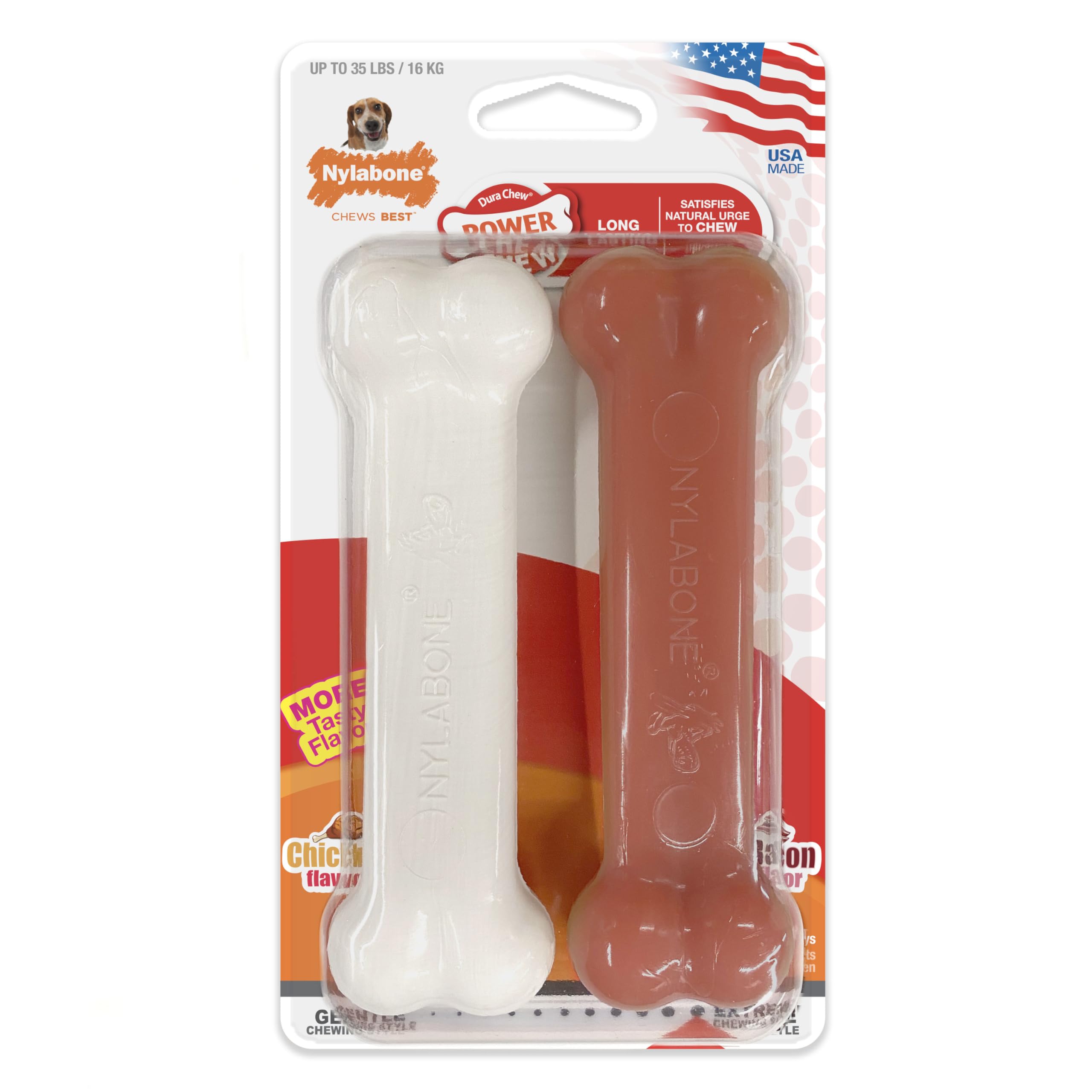 Nylabone Power Chew Classic Bone Chew Toy for Dogs, Durable Dog Toys for Aggressive Chewers, Chicken Flavor, Large/Giant - Up to 50 lbs. (2 Count)