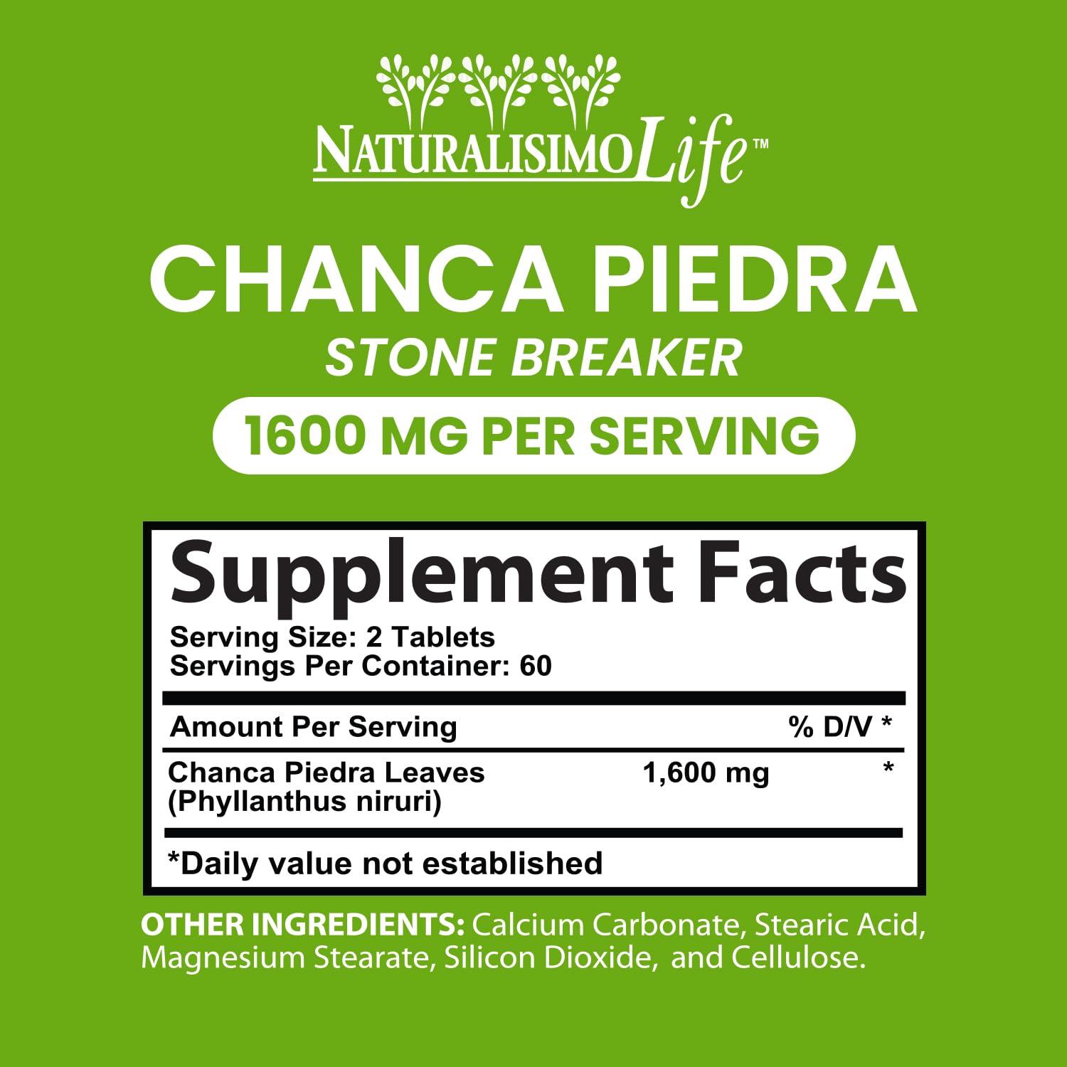 Chanca Piedra 1600 mg - 120 Tablets Kidney Stone Crusher Gallbladder Support Peruvian Chanca Piedra