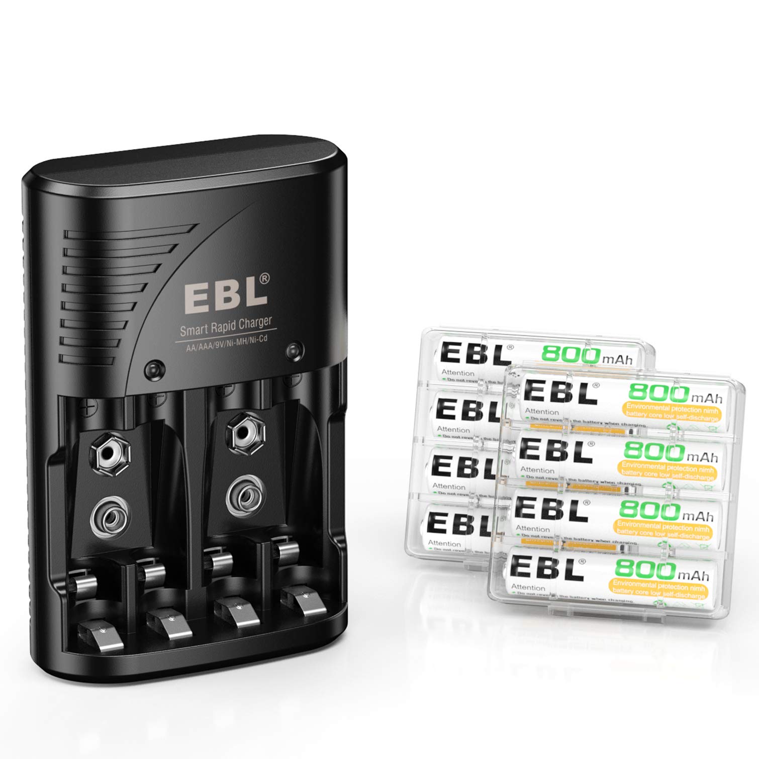 EBL Smart Rapid AA AAA Charger for AA AAA 9V Rechargeable Batteries Ni-MH Ni-CD Rechargeable Batteries