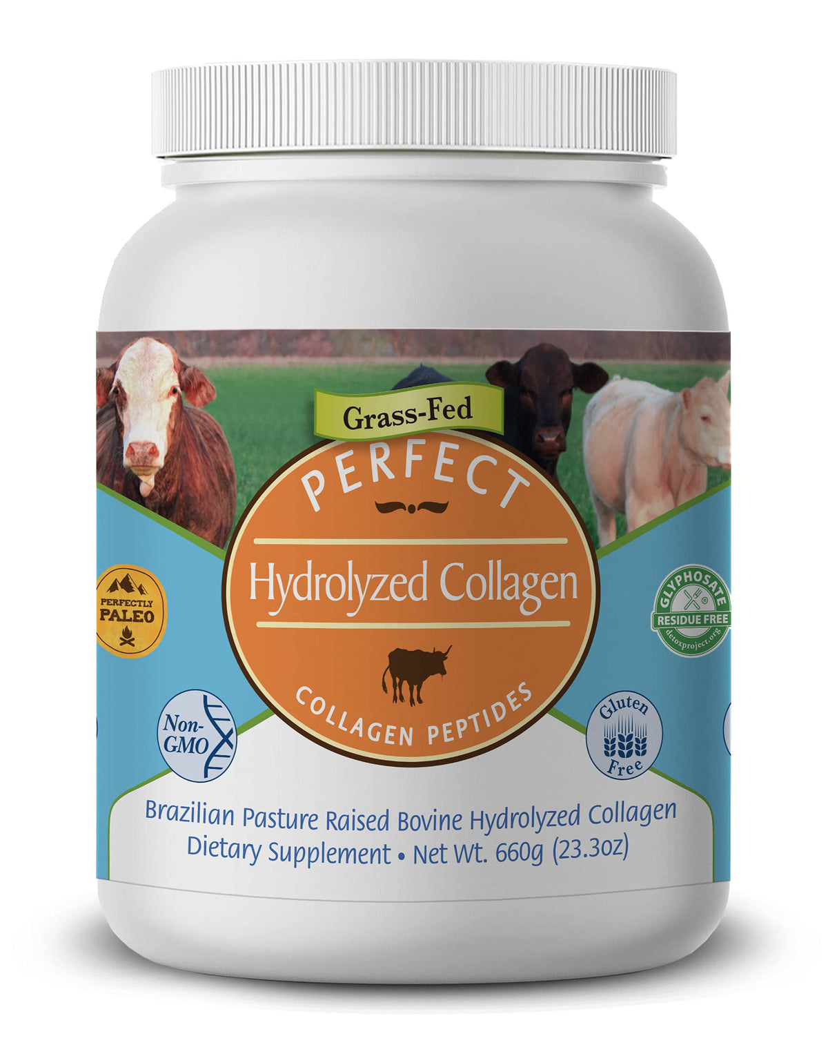 Perfect Supplements - مسحوق الكولاجين المُحلل مائيًا بدون نكهة للرجال والنساء - ببتيدات الكولاجين - يمزج في السوائل الساخنة والباردة، يتغذى على الأعشاب، سهل الامتصاص، 660 جرام