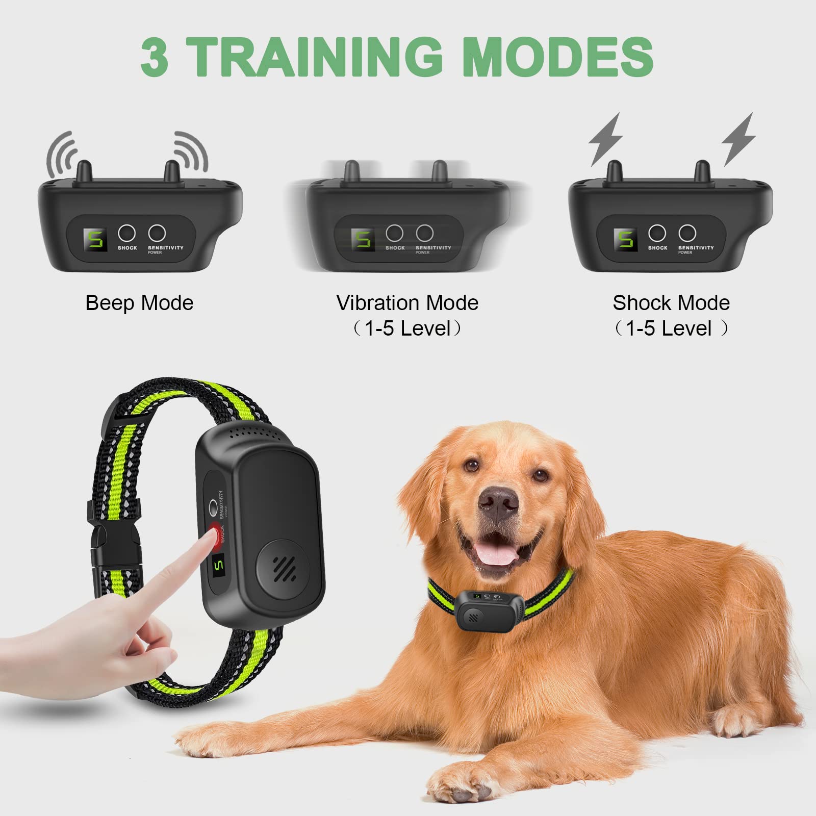 Rechargeable Dog Bark Collar with Beep Vibration and Shock,Anti Barking Collar for Small Medium Large Dogs, Humane Dog Training Device with 5 Adjustable Sensitivity Levels