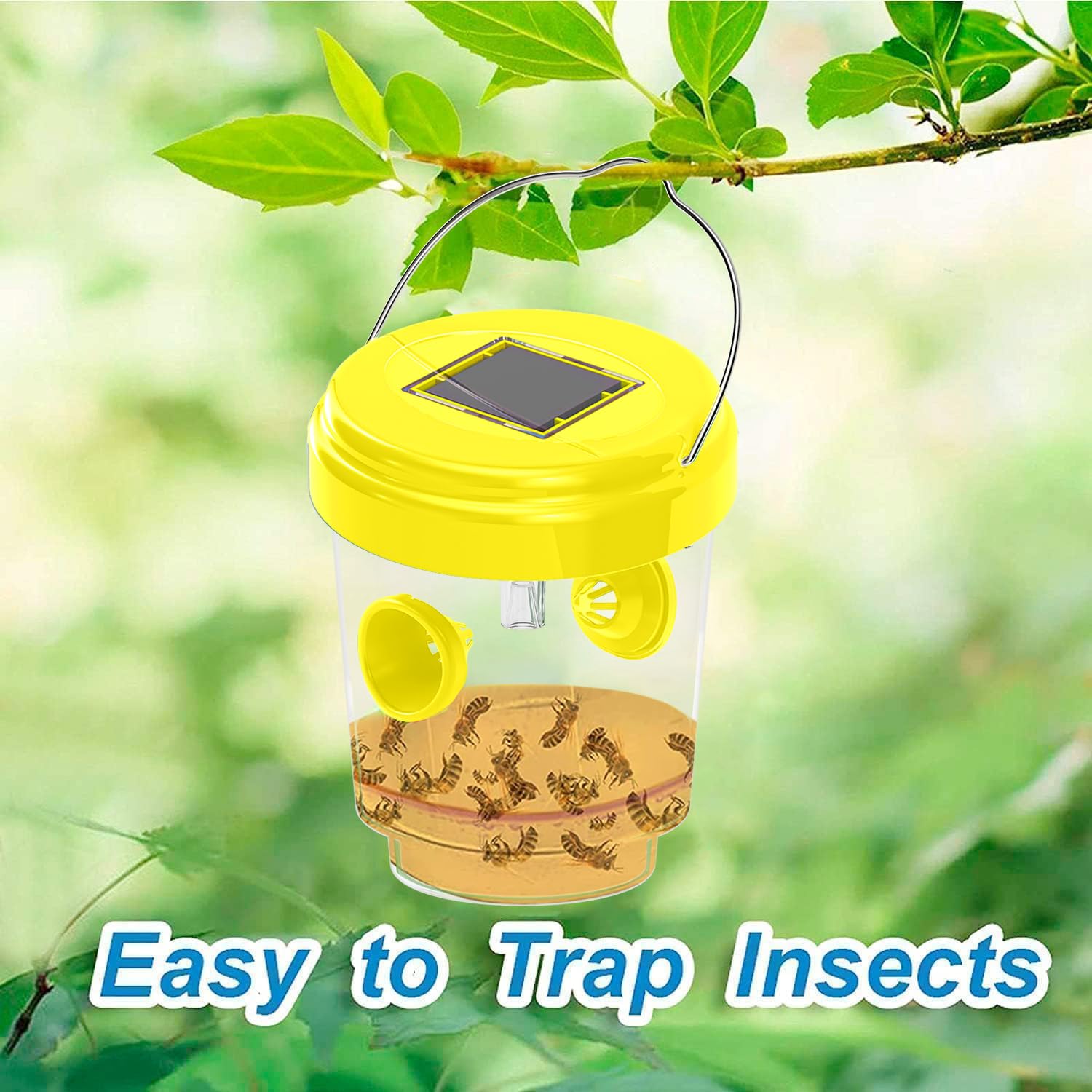 Wasp Traps for Hunting Wasps, Bees, Hornets, Insects, Yellow Jacket Traps, Wasp Trap Catcher, Reusable Solar Powered Hanging for Outdoor, 4 Packs