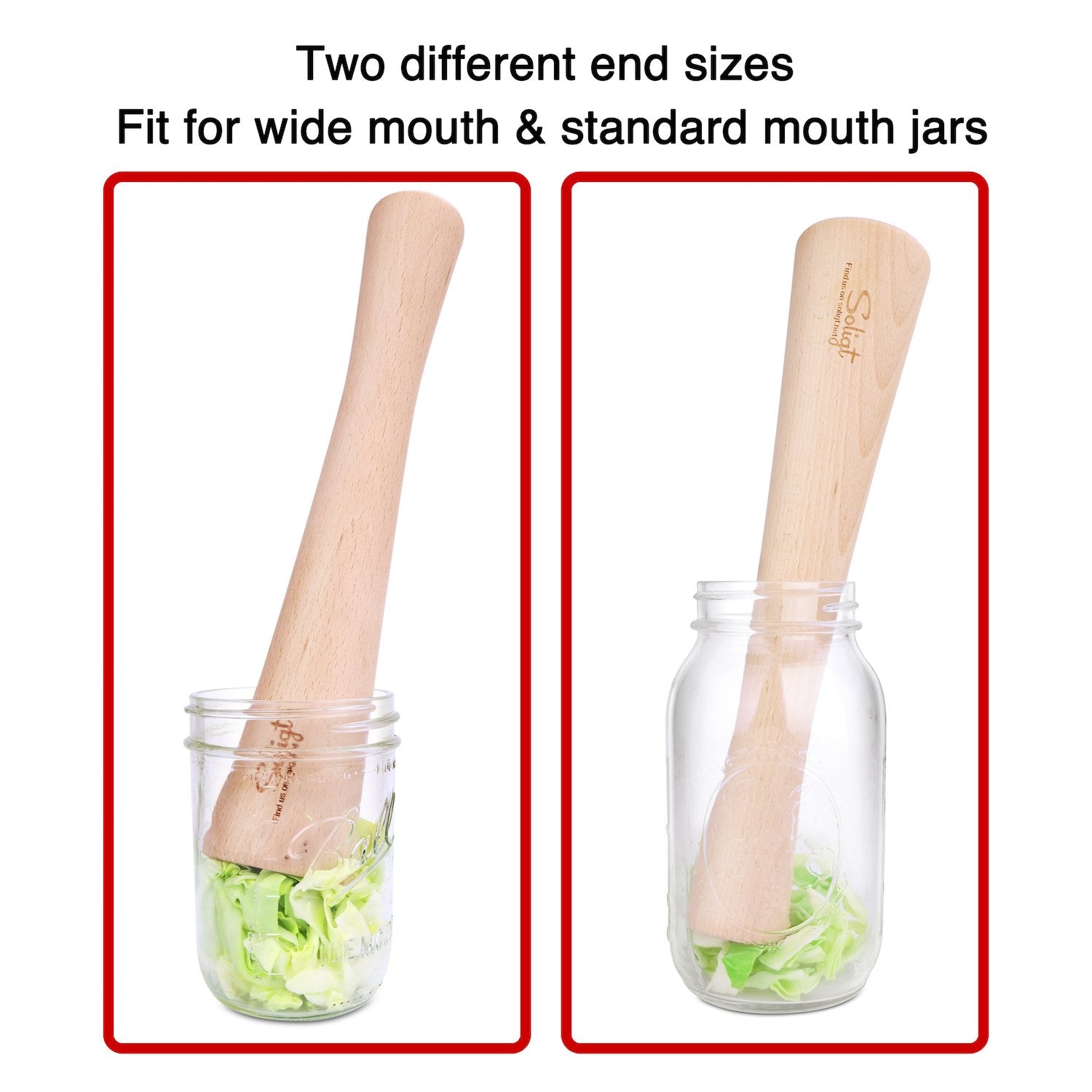 SOLIGT 12" Sauerkraut Pounder for Mason Jars Vegetable Fermentation- One Piece of Solid Wood