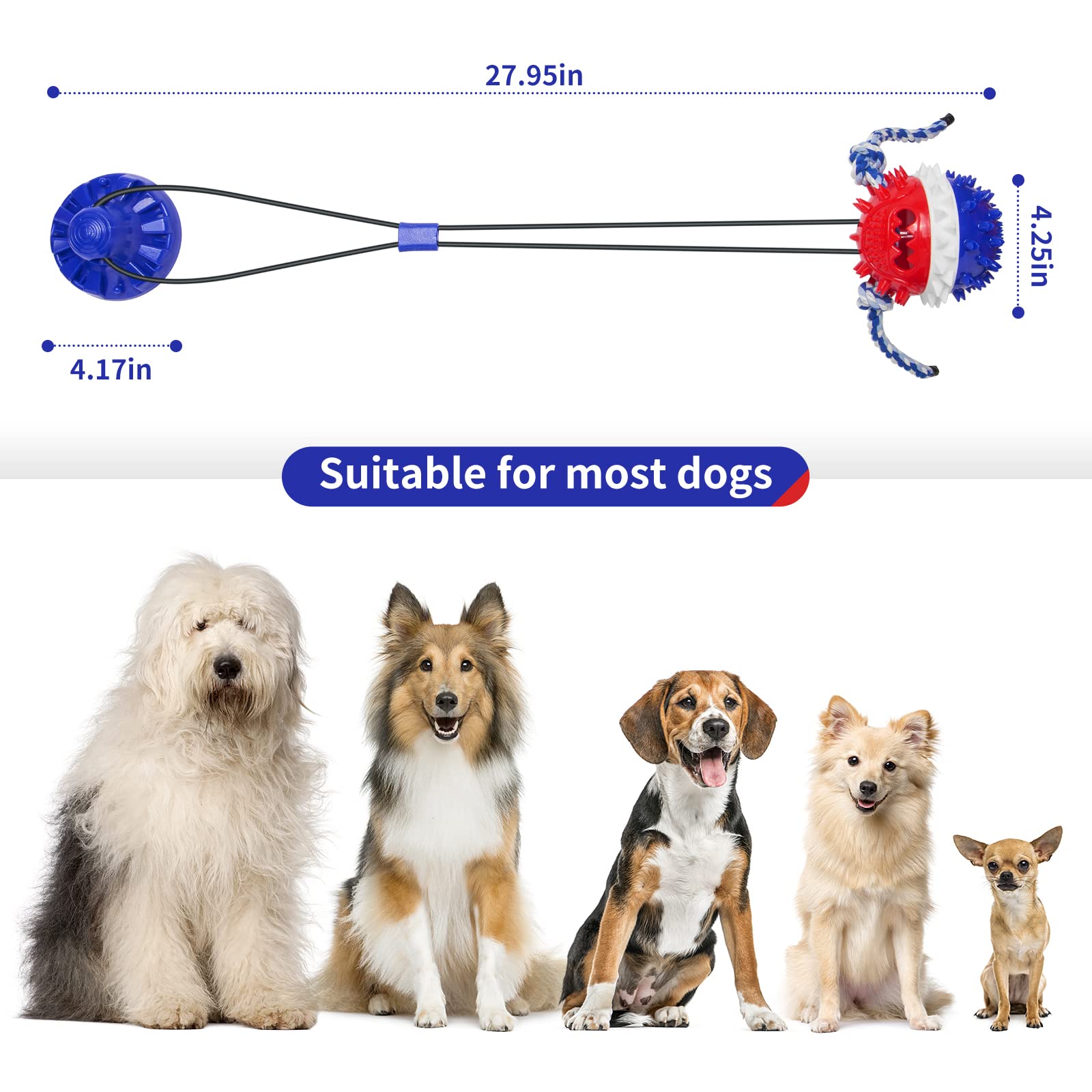 ULEFIX Dog Toys for Aggressive Chewers Interactive Dog Toys, Suction Cup Dog Toy Tug of War Indestructible, Dog Puzzle Toys Treat Food Dispensing Ball, Dog Enrichment Toys