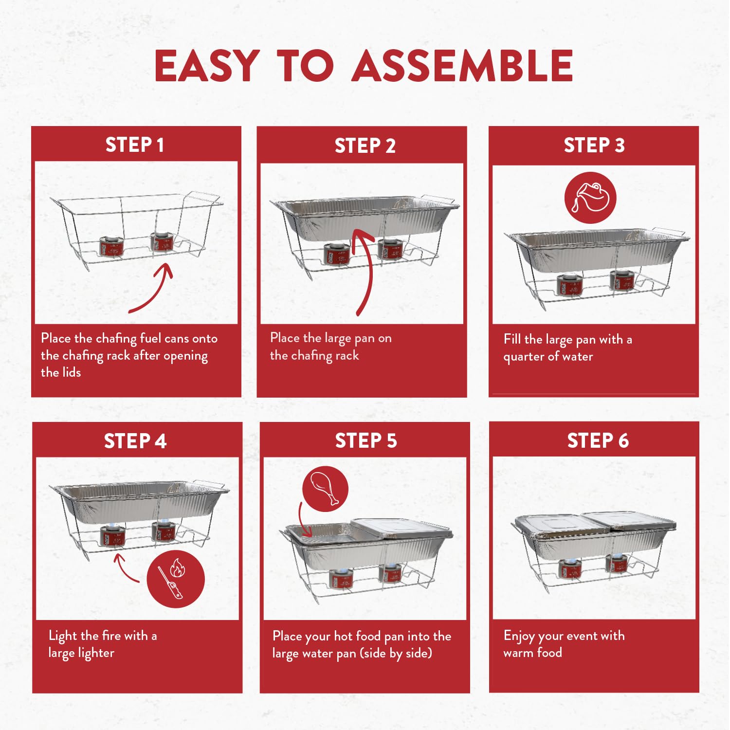 Large Full Size 33-Pcs Disposable Chaffing Buffet with-Covers, Utensils, Fuel Cans – Premium Chafing Dish Set for Events, Parties, Catering