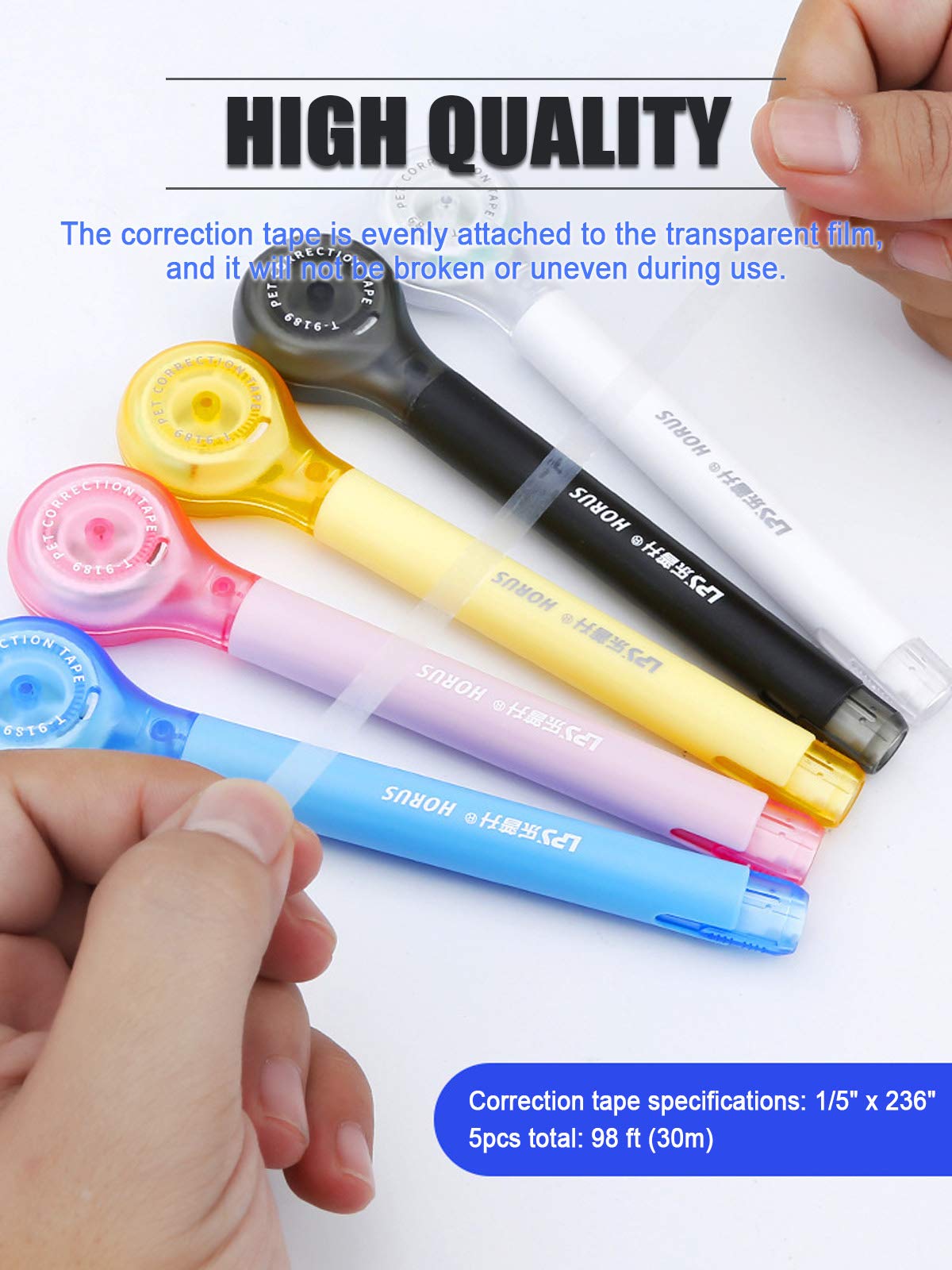 Alopuxi 5pcs Correction Tape Pen, White, 1/5" x 236", Push-pull Protectiv