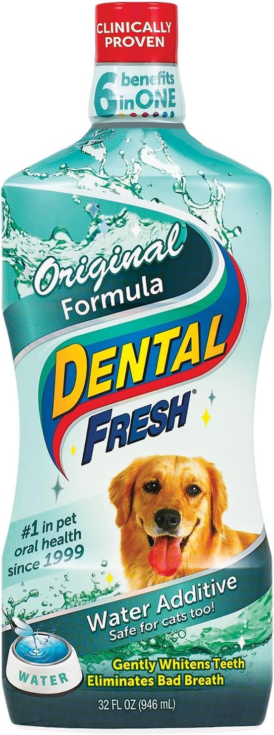 Dental Fresh Water Additive for Dogs, Original Formula, 17oz – Dog Breath Freshener and Teeth Cleaning for Dental Care– Add to Water