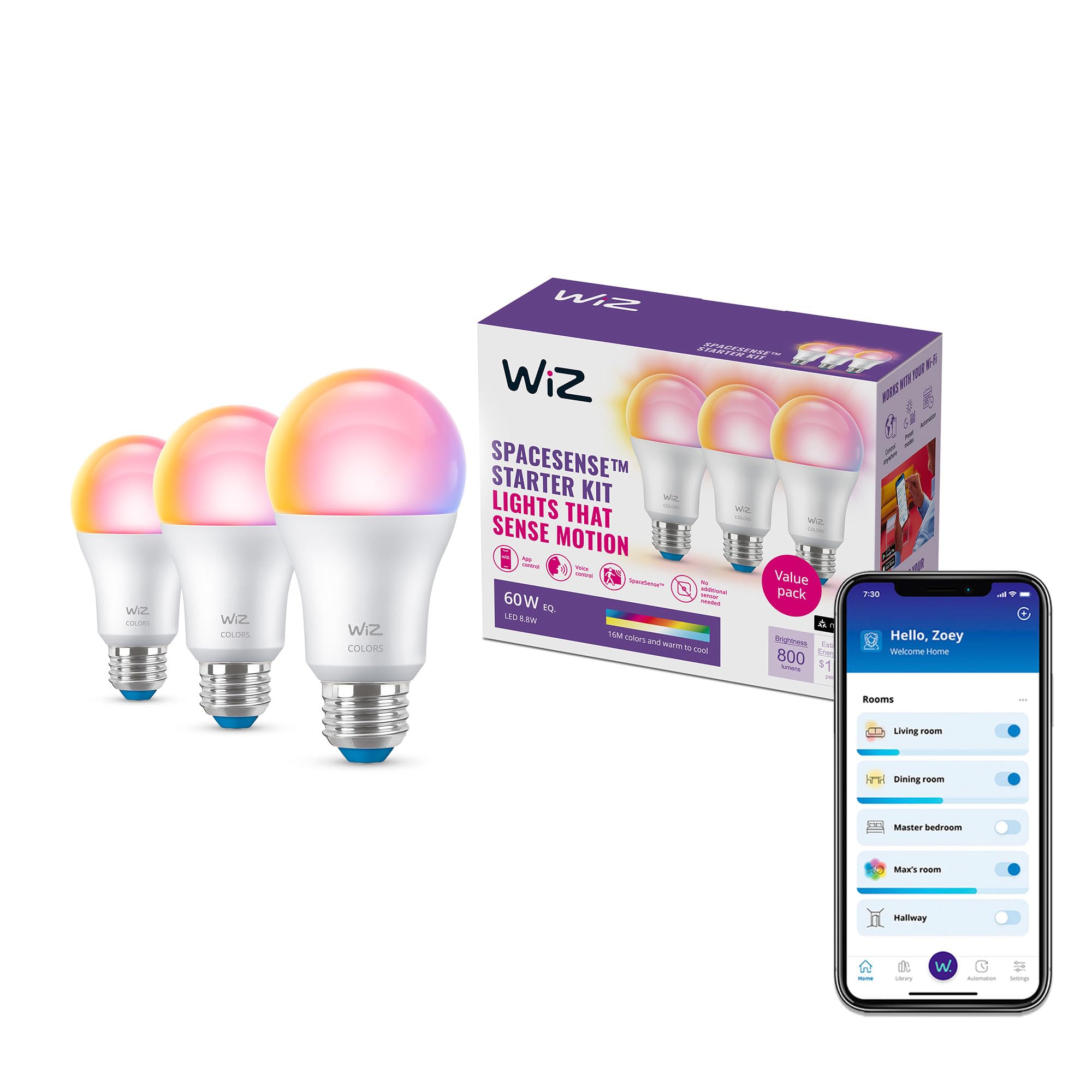 WiZ Connected 60W A19 LED Smart Light Bulbs - Connects to Your Wi-Fi - E26 Smart Bulb - Control with Voice or App + Activate with Motion - Matter Compatible - 1 Pack