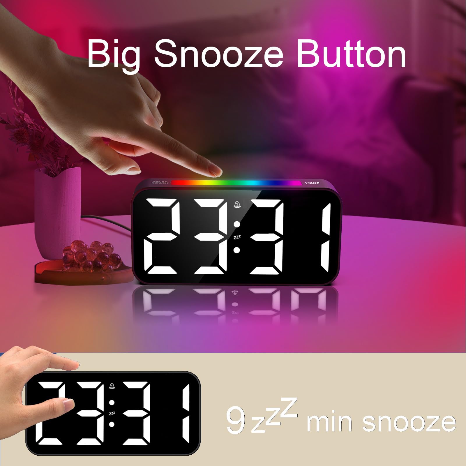 Topski Loud Alarm Clocks for Bedrooms Heavy Sleepers, Plug-in Digital Bedside Clock with Night Light, Large Display, Dual Alarm, Snooze, Dimmable for Kids Teens Boys Girls