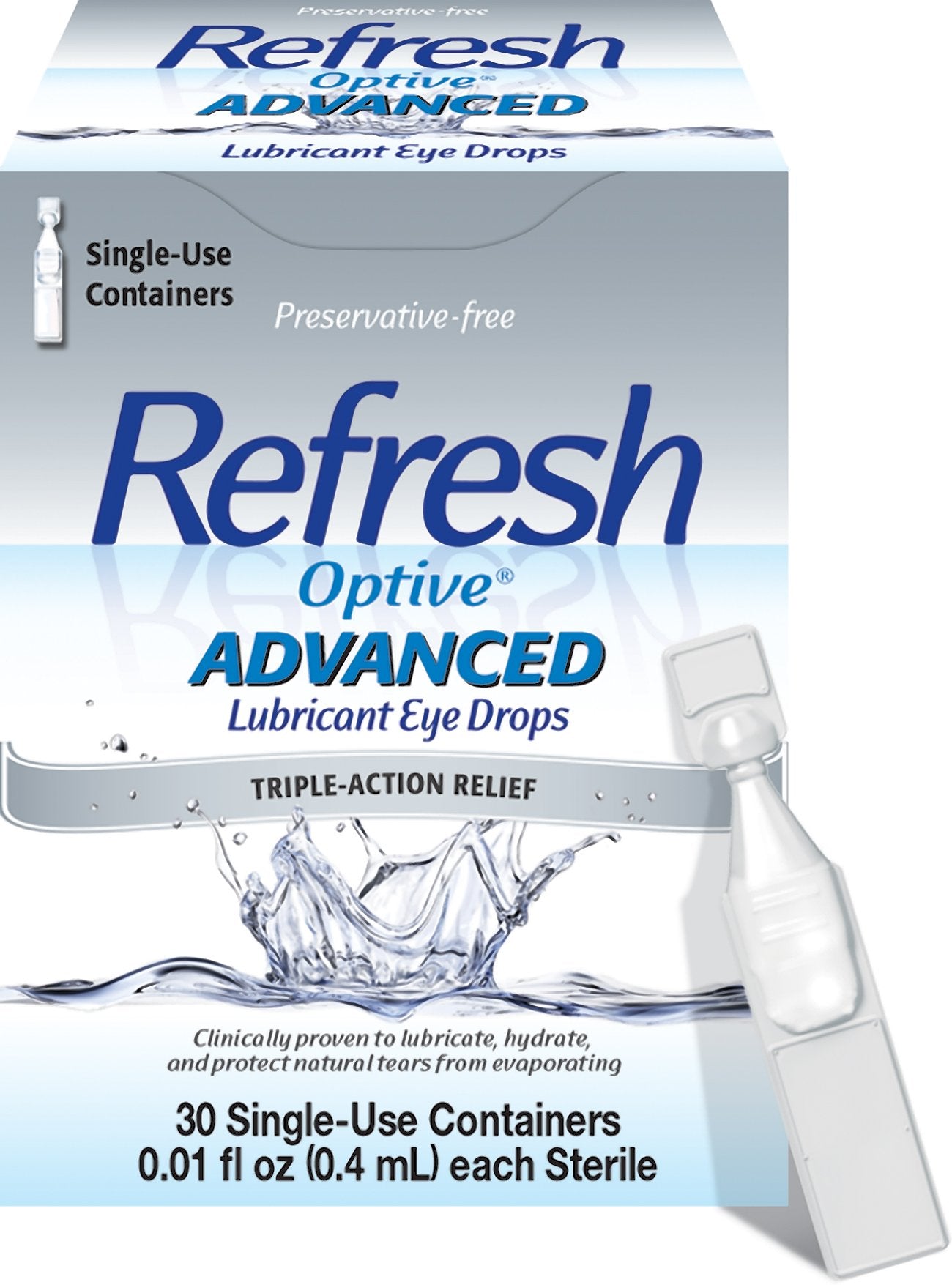 Refresh Optive Advanced Lubricant Eye Drops, Preservative-Free, 0.01 Fl Oz Single-Use Containers, 30 Count