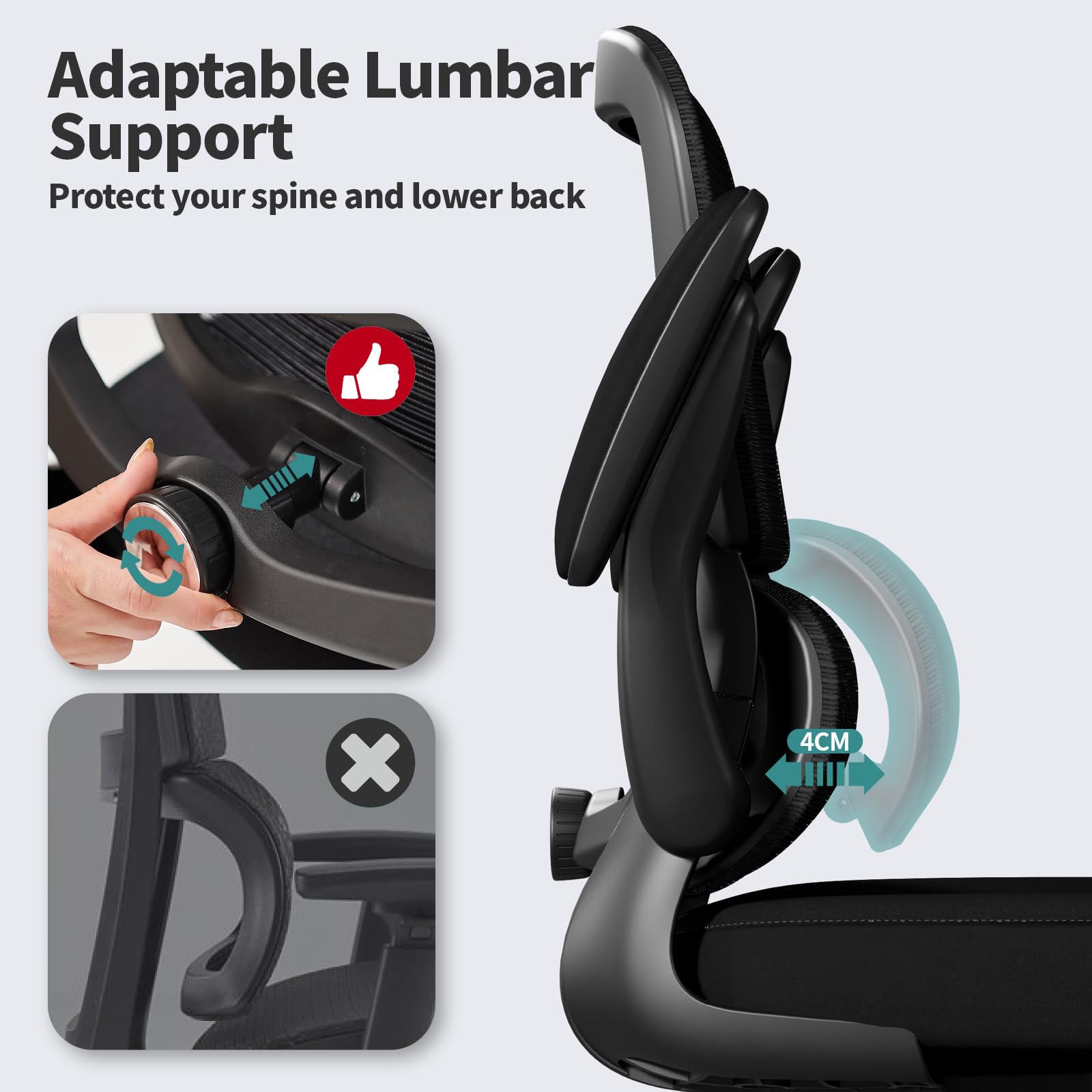 TRALT Office Chair - Ergonomic Desk Chair with Adjustable Lumbar Support, Mesh Computer Chair, Executive Chairs for Home Office Comfortable Lumbar Support (Black)