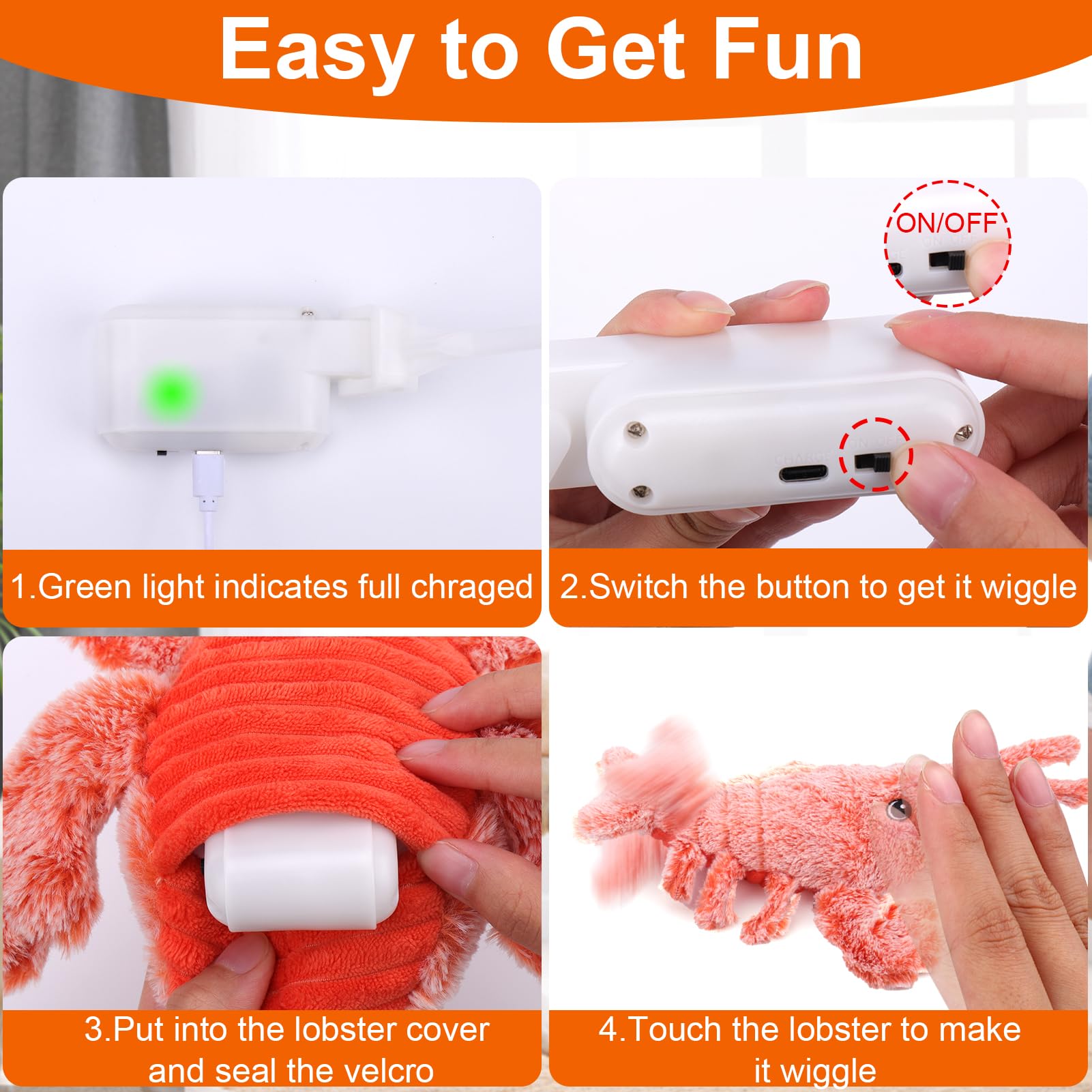 Mity rain Interactive Dog Toys, Wiggly Lobster Dog Toy to Keep Them Busy, Moving Dog Toys for Indoor&Outdoor, Rechargeable Floppy Pet Toys for Small Medium Large Dogs, Plush Squeaky Dog Toys