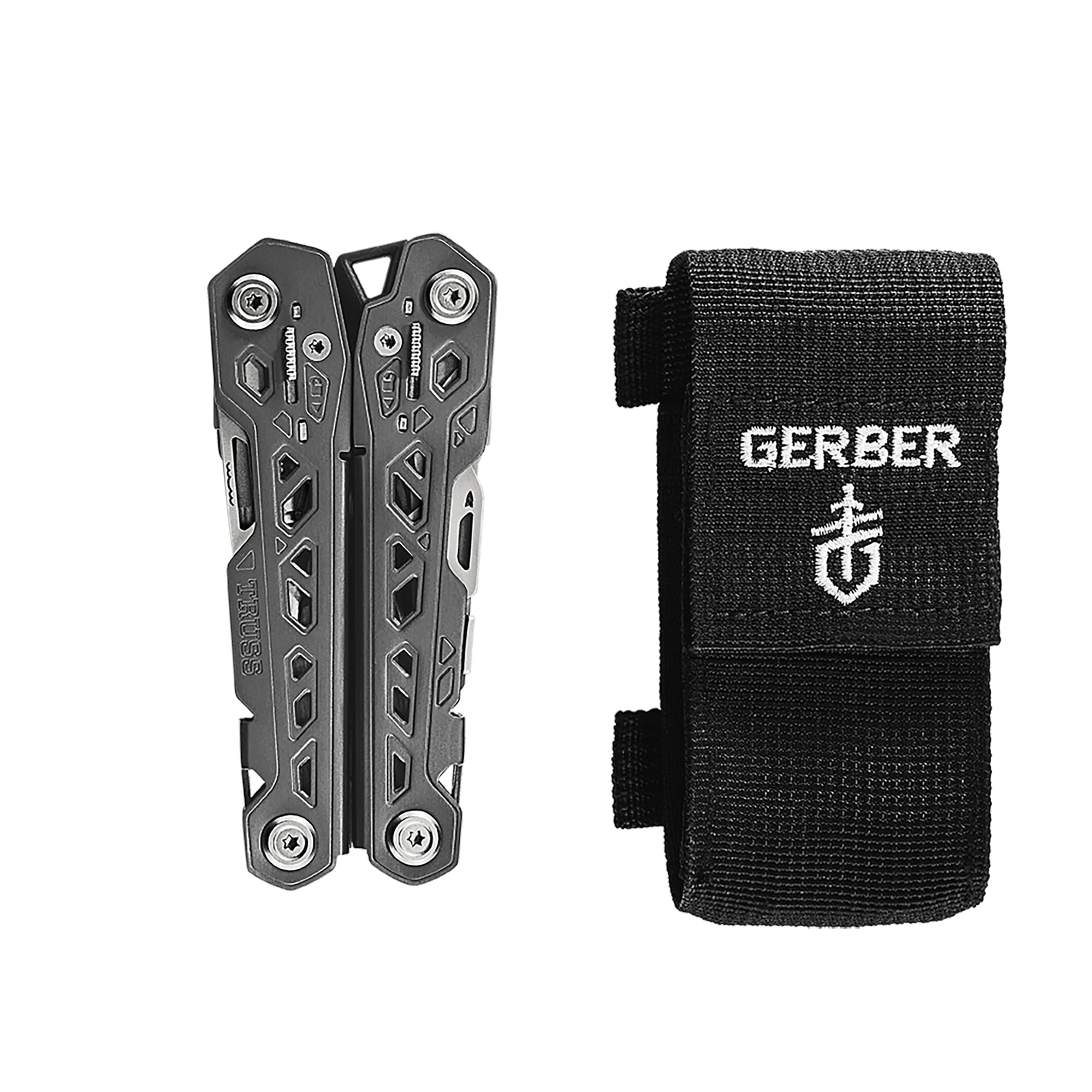 Gerber Gear Truss 17-in-1 EDC Needle Nose Pliers Multi tool - includes Pocket Knife, Screwdriver, and Bottle Opener Accessories - Gifts for Men, Fishing and Camping Gear - Gray with Molle Sheath