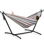PNAEUT Double Hammocks with Stand for Outside, Portable Space Saving Heavy-Duty Steel Stand for Indoor Outdoor Patio with Carrying Bag, 450 lbs Capacity (Coffee)