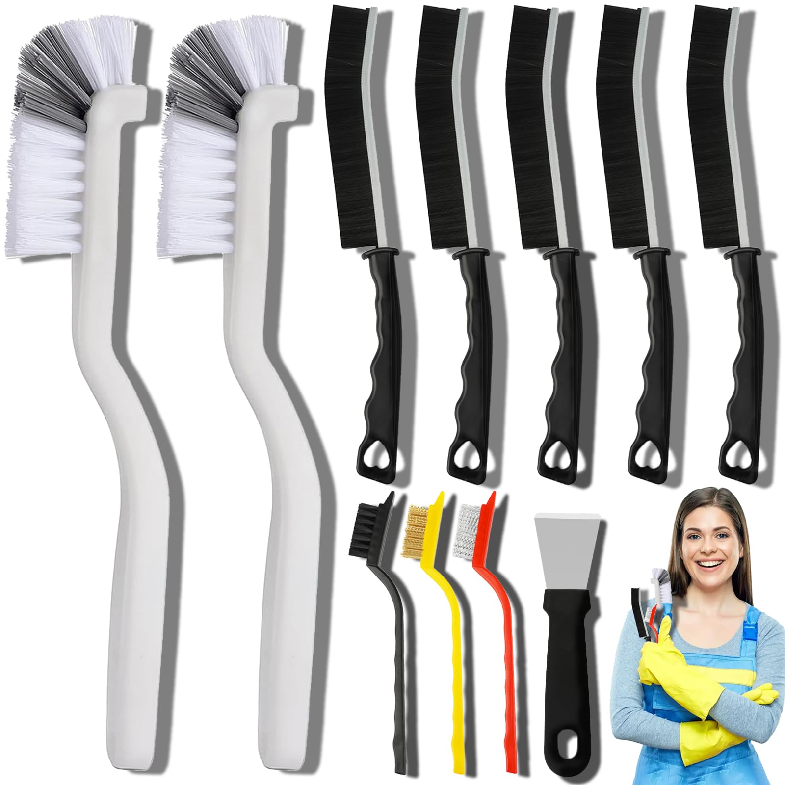 Dfacio 11-teiliges Reinigungsbürsten-Set für Ritzen, harte Borsten Reinigungszubehör für Küche, Bad, Ecken, Fugen, Spüle, Tassen, Teekannen, Flaschen, Mixer