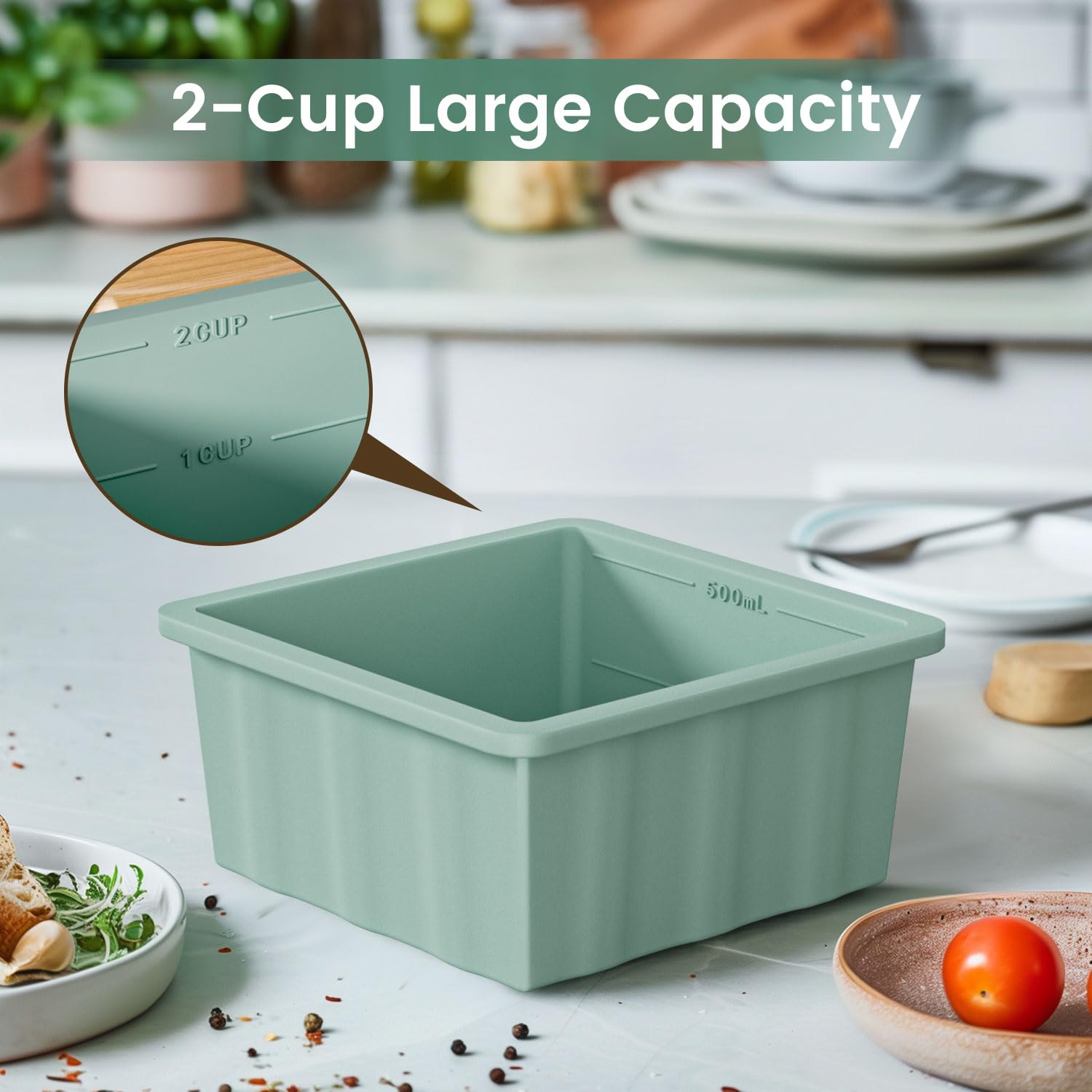 Silicone Freezer Tray for Soup Ice Cubes: 2-Cup Freezing Tray with Lid for Meal Prep - 4Pack Silicon Soup Portion Freeze Tray Make Stock Souped Ice Cube