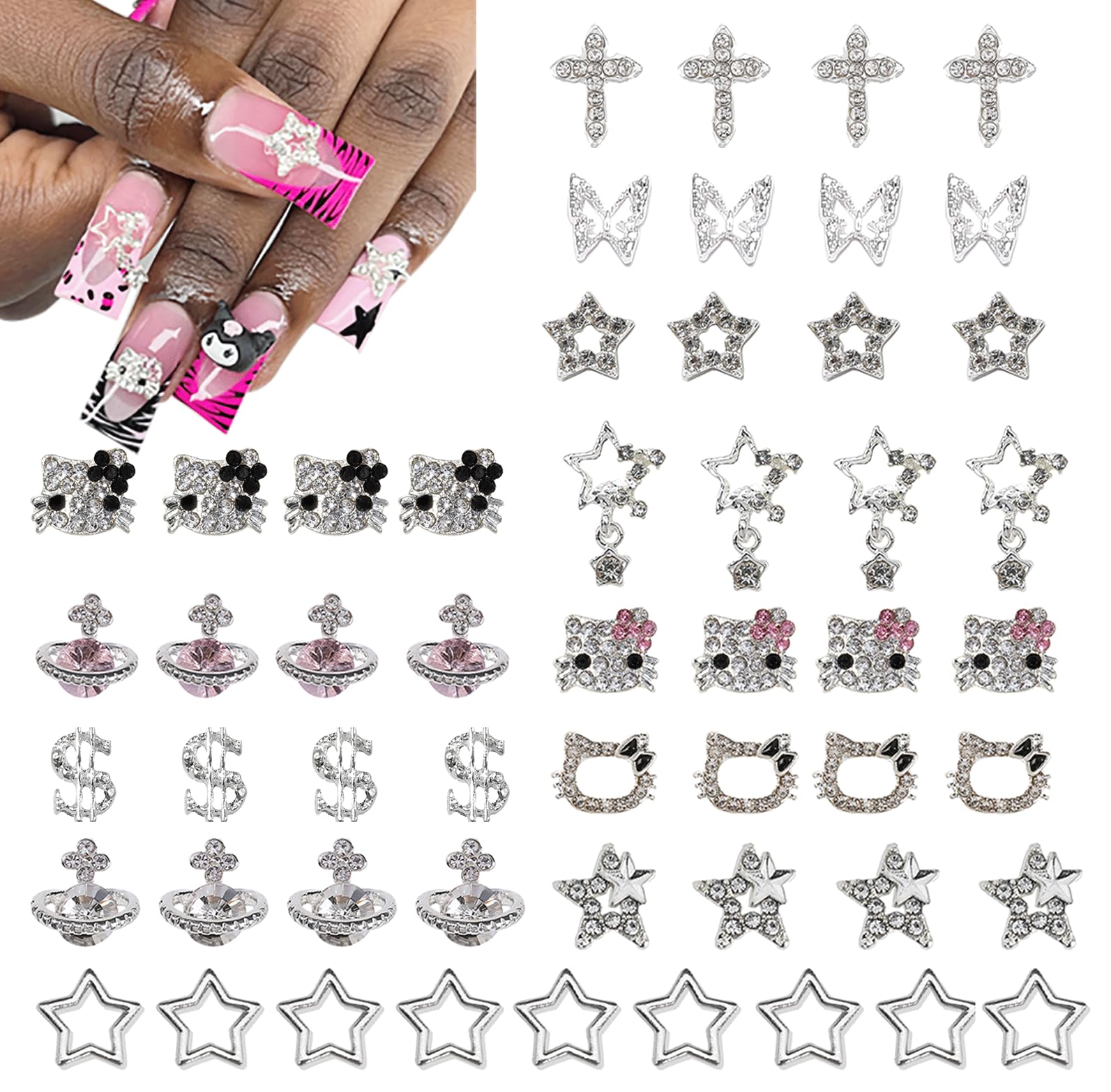 rythsans y2k 56pcs nail charms, silver