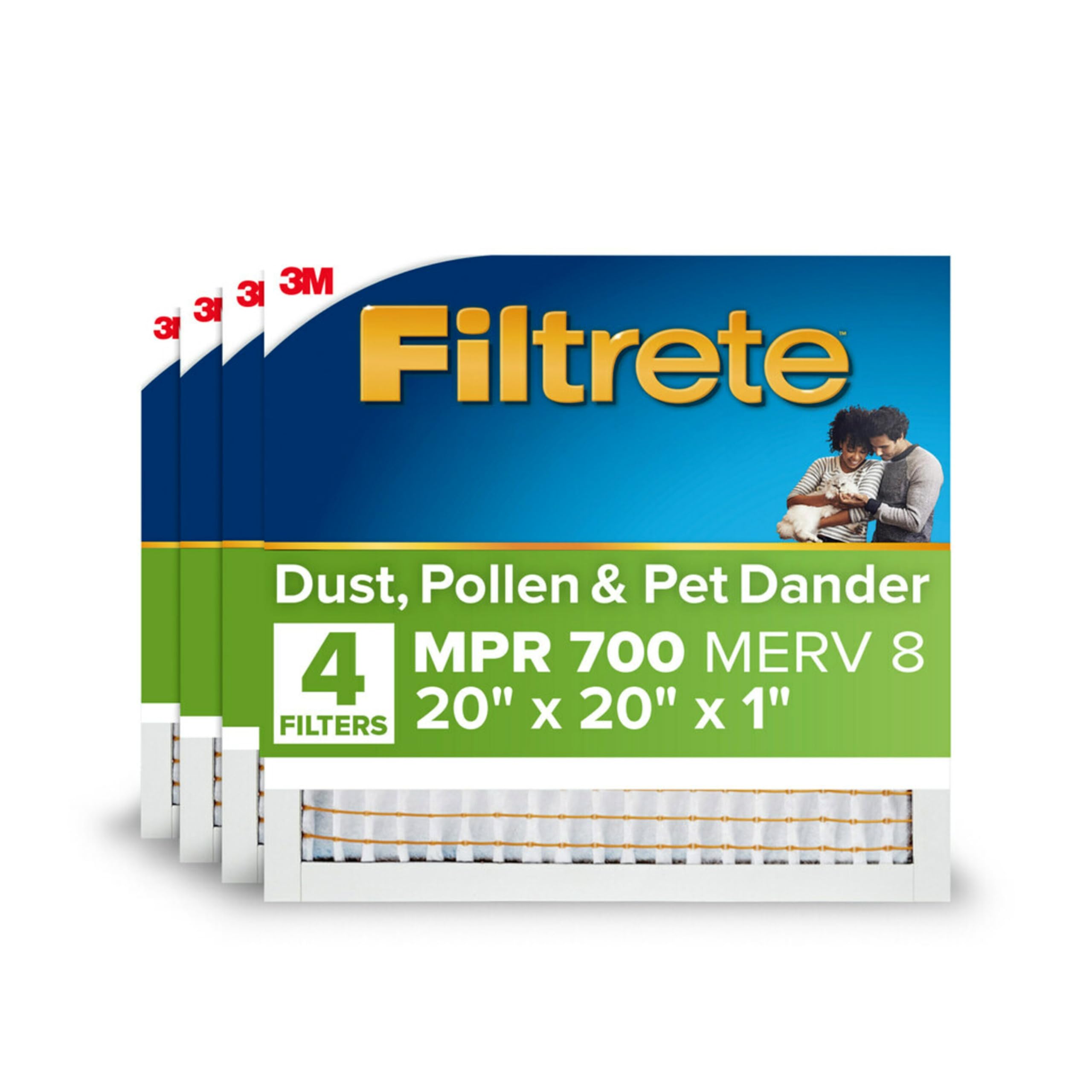 Filtrete 20x25x1 AC Furnace Air Filter, MERV 8, MPR 700, Tough on Pollen, Easy on Airflow, 3-Month Pleated 1-Inch Electrostatic Air Cleaning Filter, 4-Pack (Actual Size 19.880 x 25.563 x 0.8125 in )