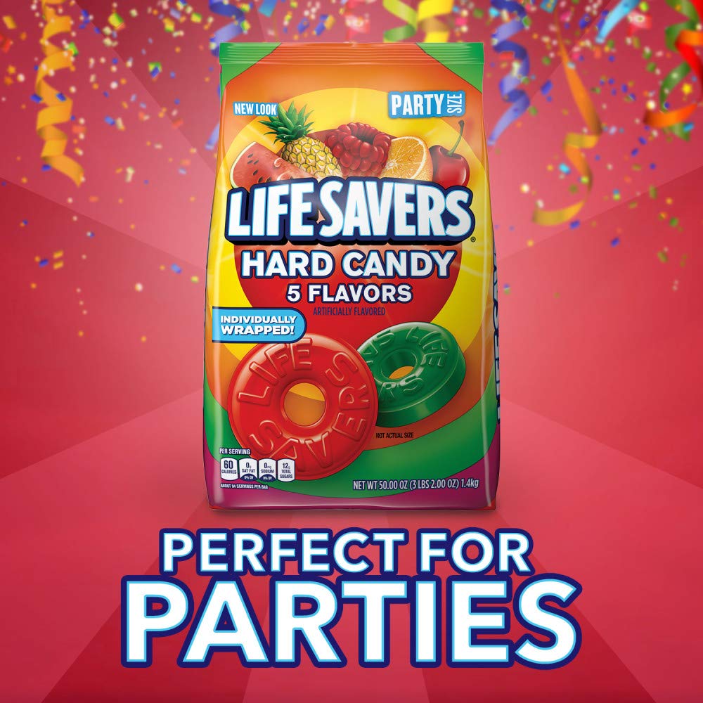 LIFE SAVERS Hard Candy Bag 5 Flavors, Hard Candy Individually Wrapped for Goodie Bags, Road Trips, Treats, Offices, Celebrations, 50-Ounce Party Size