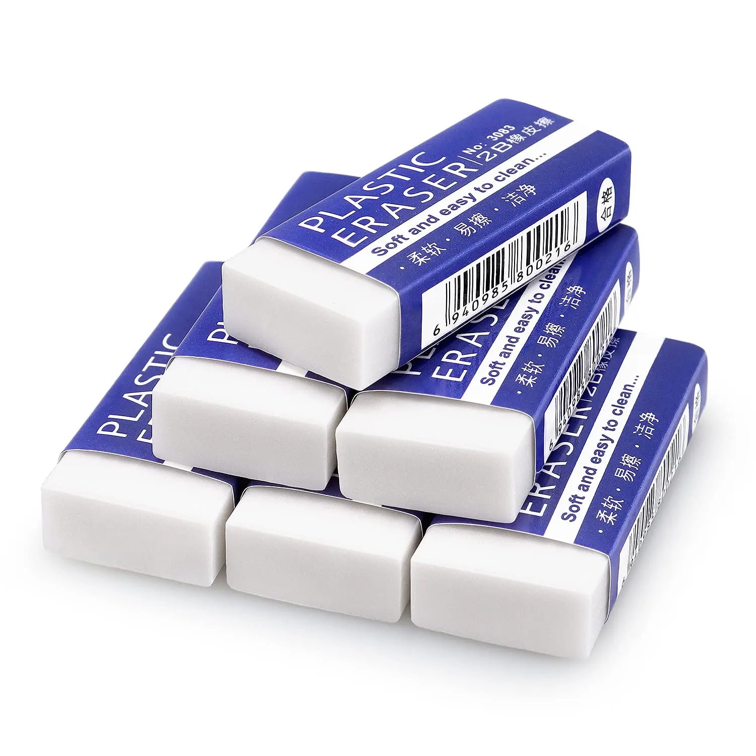 Tamaki 6 Pack Erasers, Large White Erasers for School Office, Art Eraser for Drawing